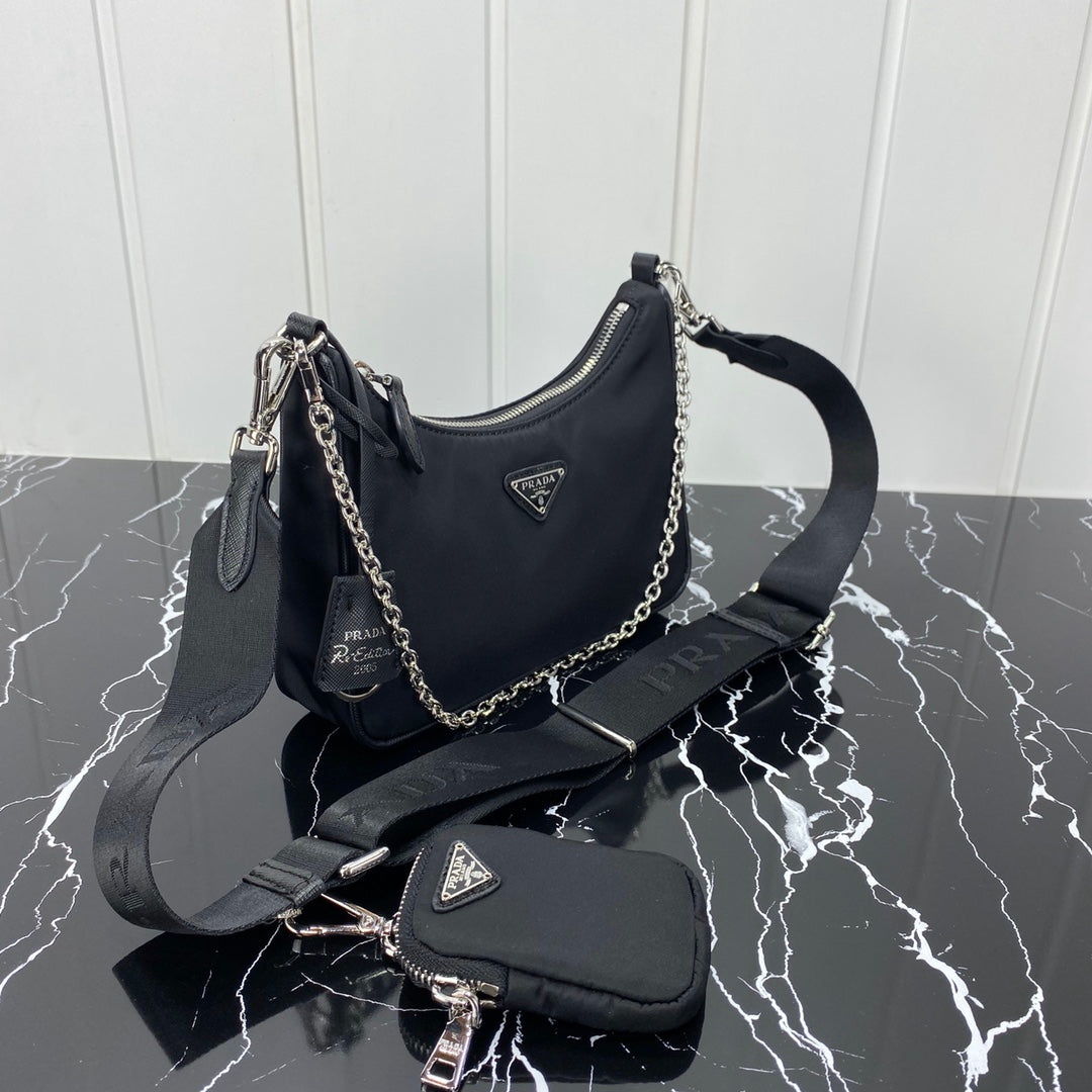 PRADA HOBO 22 BAG IN BLACK RE-NYLON