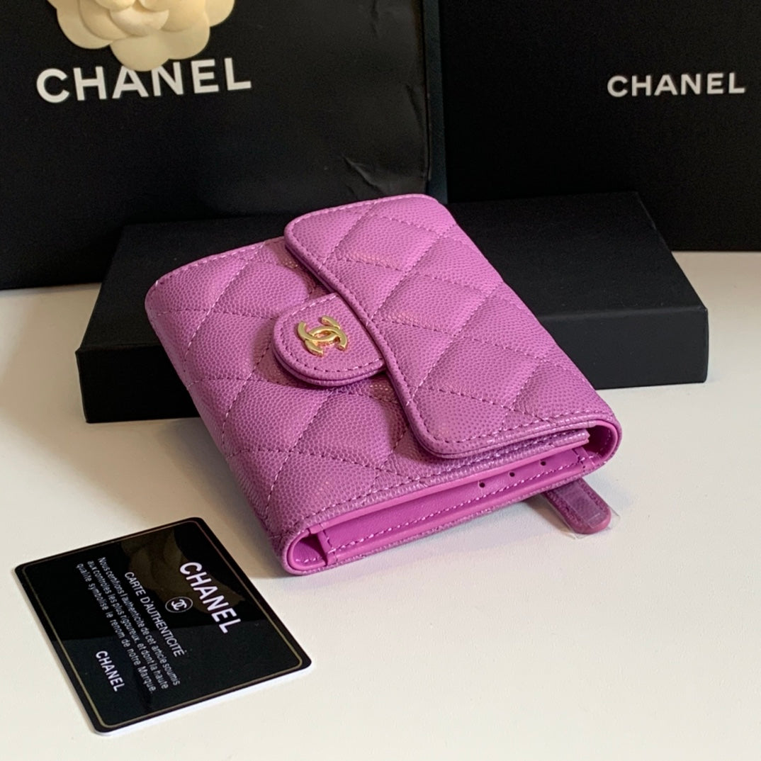 CHANEL FLAP CARD HOLDER 11.5 HOT PINK GRAINED CALFSKIN GOLD ICON