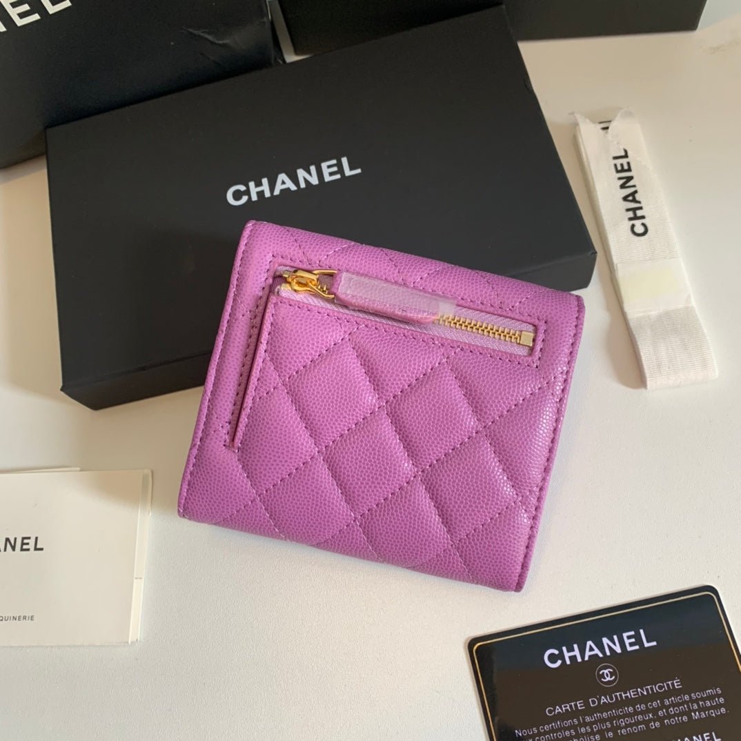CHANEL FLAP CARD HOLDER 11.5 HOT PINK GRAINED CALFSKIN GOLD ICON