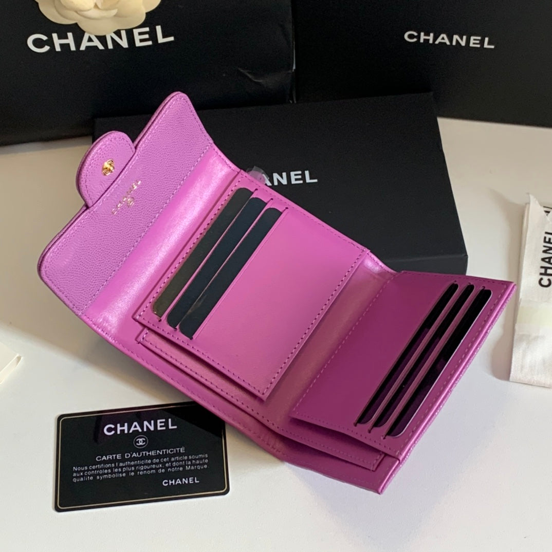 CHANEL FLAP CARD HOLDER 11.5 HOT PINK GRAINED CALFSKIN GOLD ICON