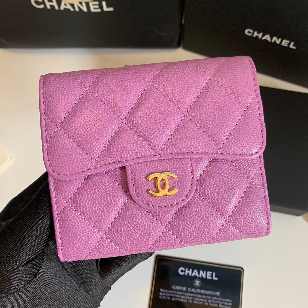 CHANEL FLAP CARD HOLDER 11.5 HOT PINK GRAINED CALFSKIN GOLD ICON