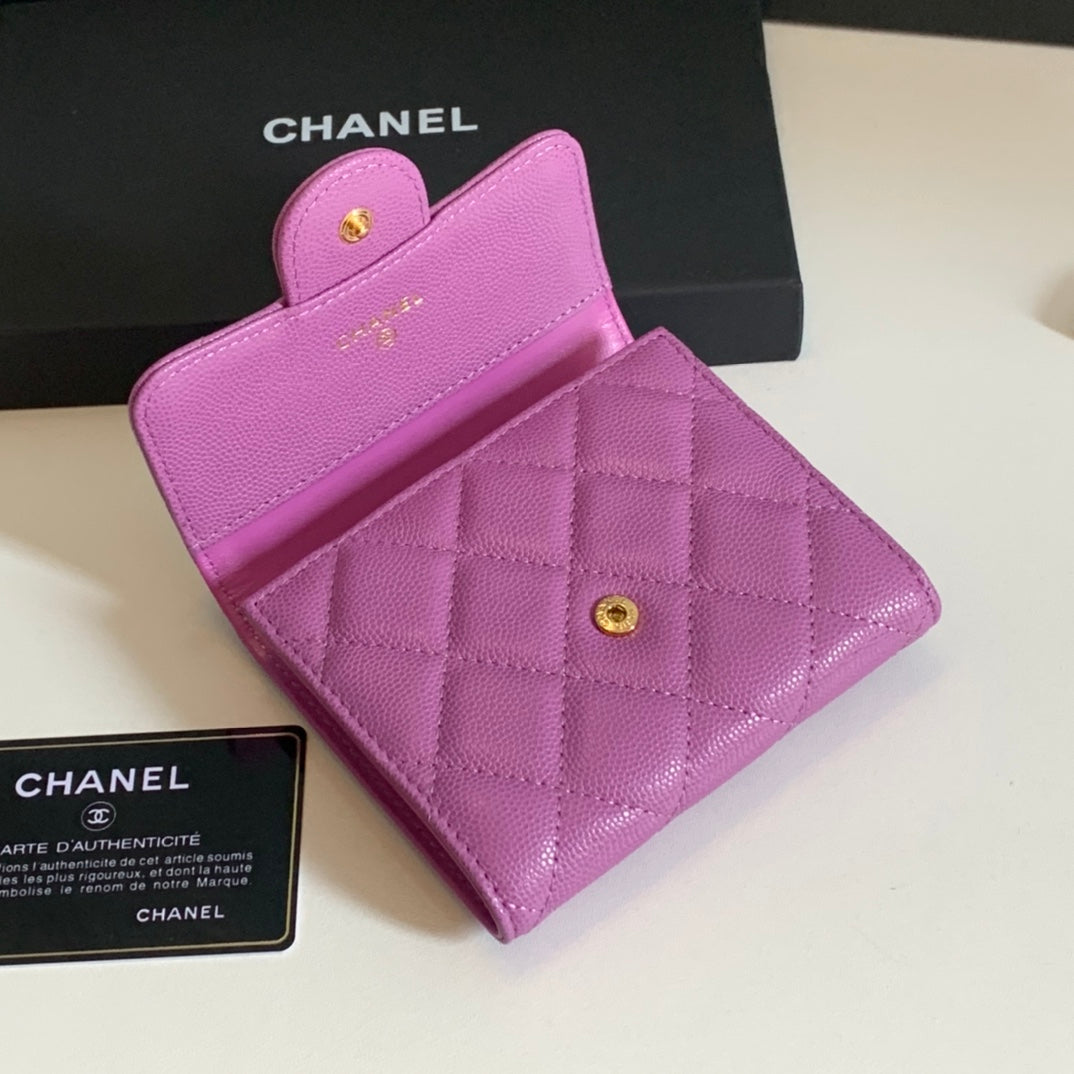 CHANEL FLAP CARD HOLDER 11.5 HOT PINK GRAINED CALFSKIN GOLD ICON