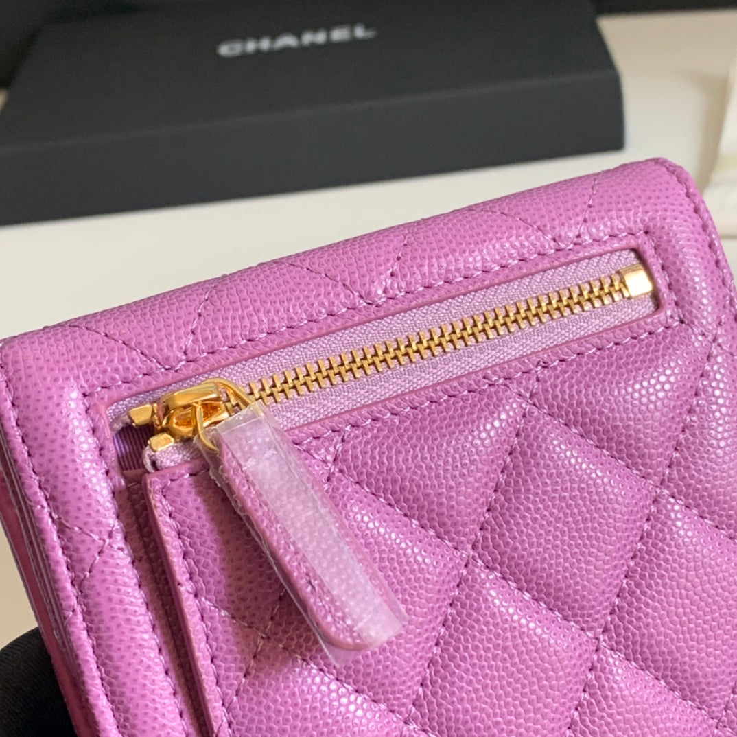 CHANEL FLAP CARD HOLDER 11.5 HOT PINK GRAINED CALFSKIN GOLD ICON
