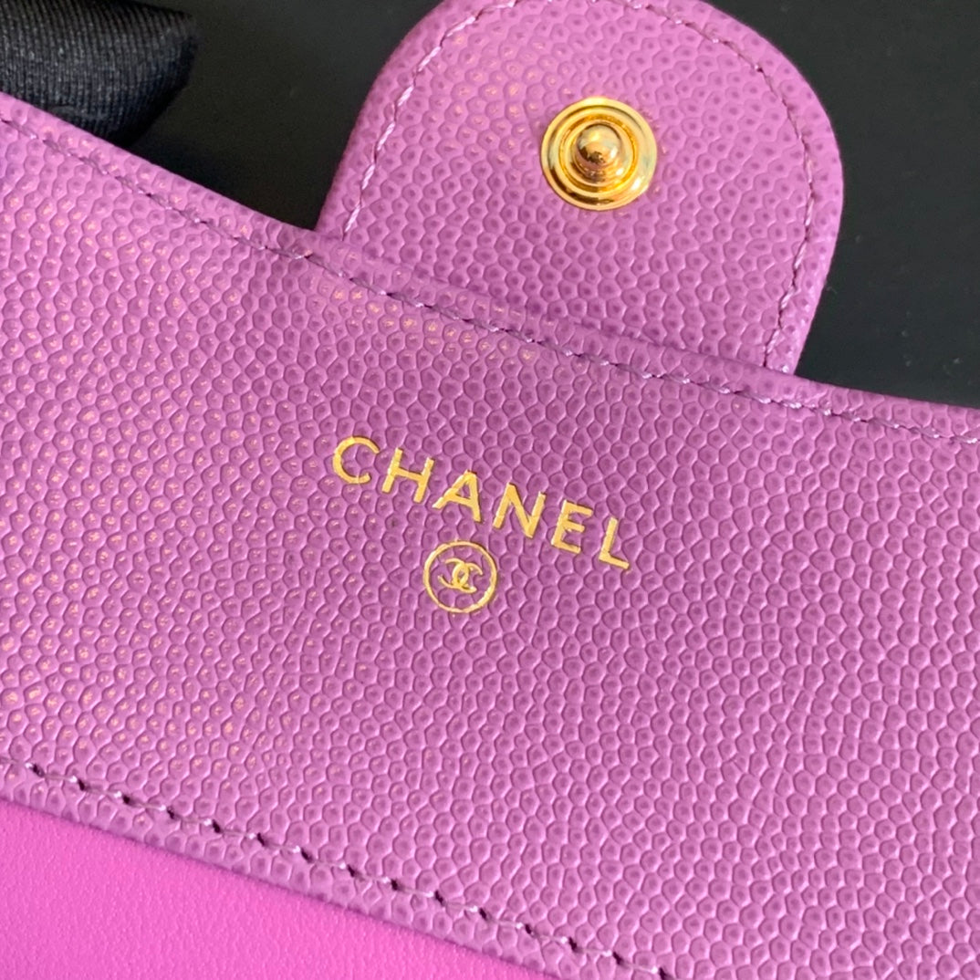 CHANEL FLAP CARD HOLDER 11.5 HOT PINK GRAINED CALFSKIN GOLD ICON