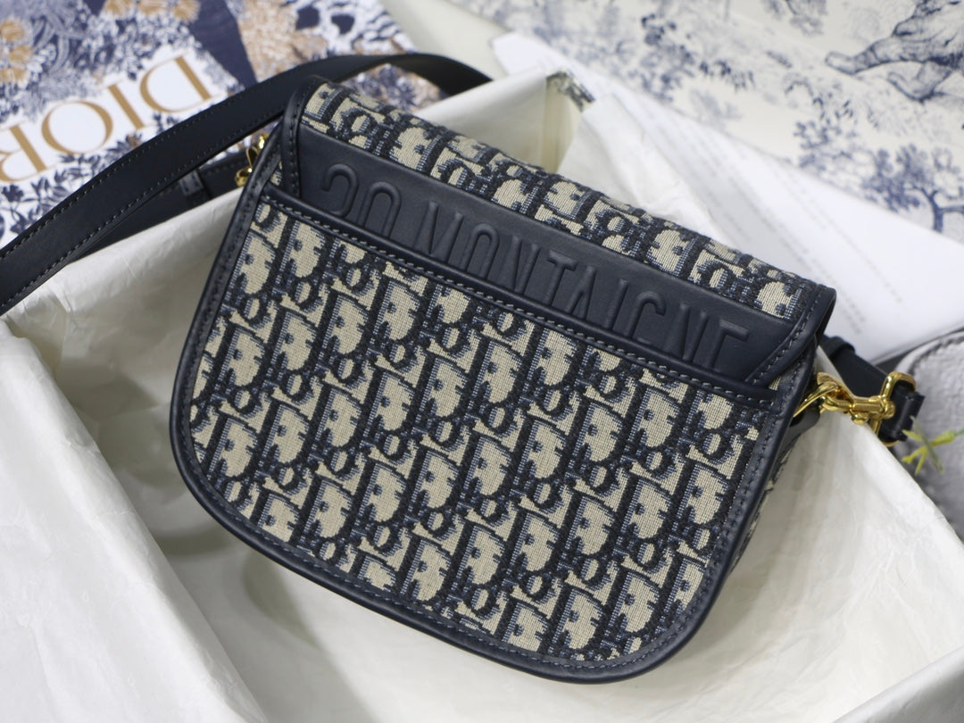 DIOR MEDIUM BOBBY 22CM BLUE OBLIQUE EMBROIDEDERED CANVAS GOLD HARDWARE