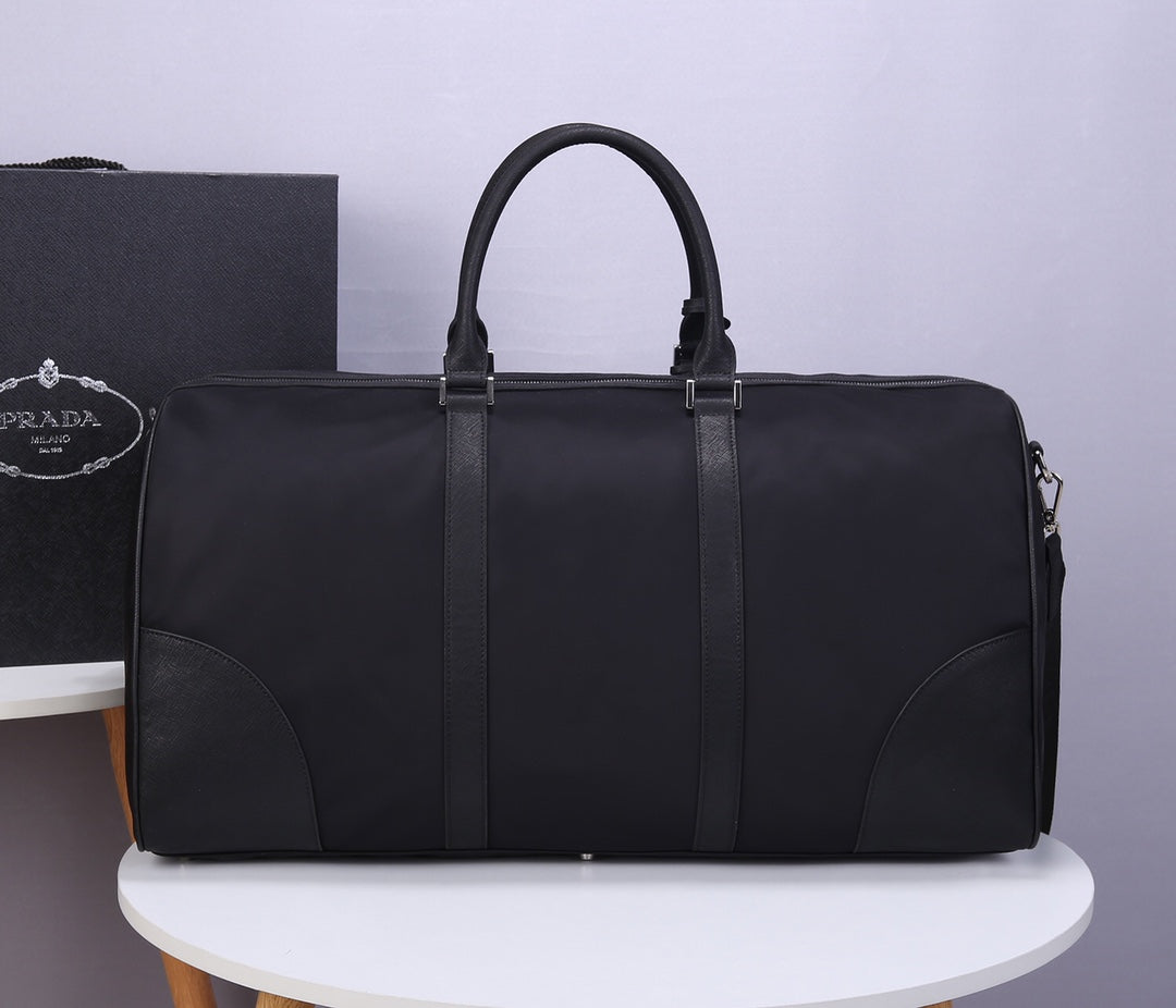 PRADA 55 TRAVEL BAG IN BLACK WATERPROOF FABRIC