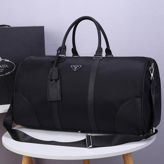 PRADA 55 TRAVEL BAG IN BLACK WATERPROOF FABRIC