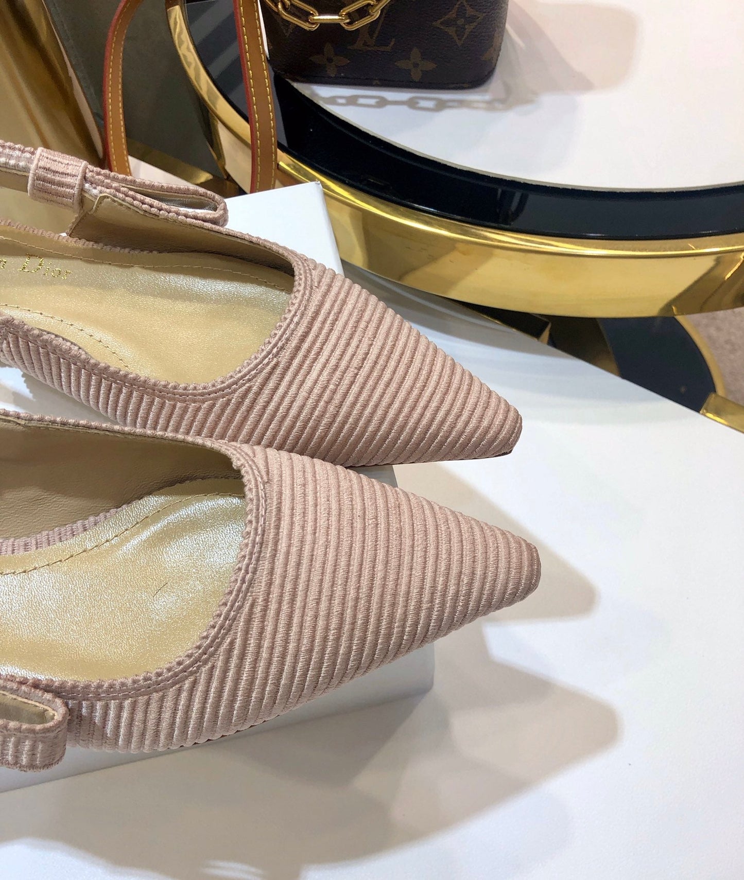 DIOR JA DIOR slingback flat all rose canelle embroidered cotton