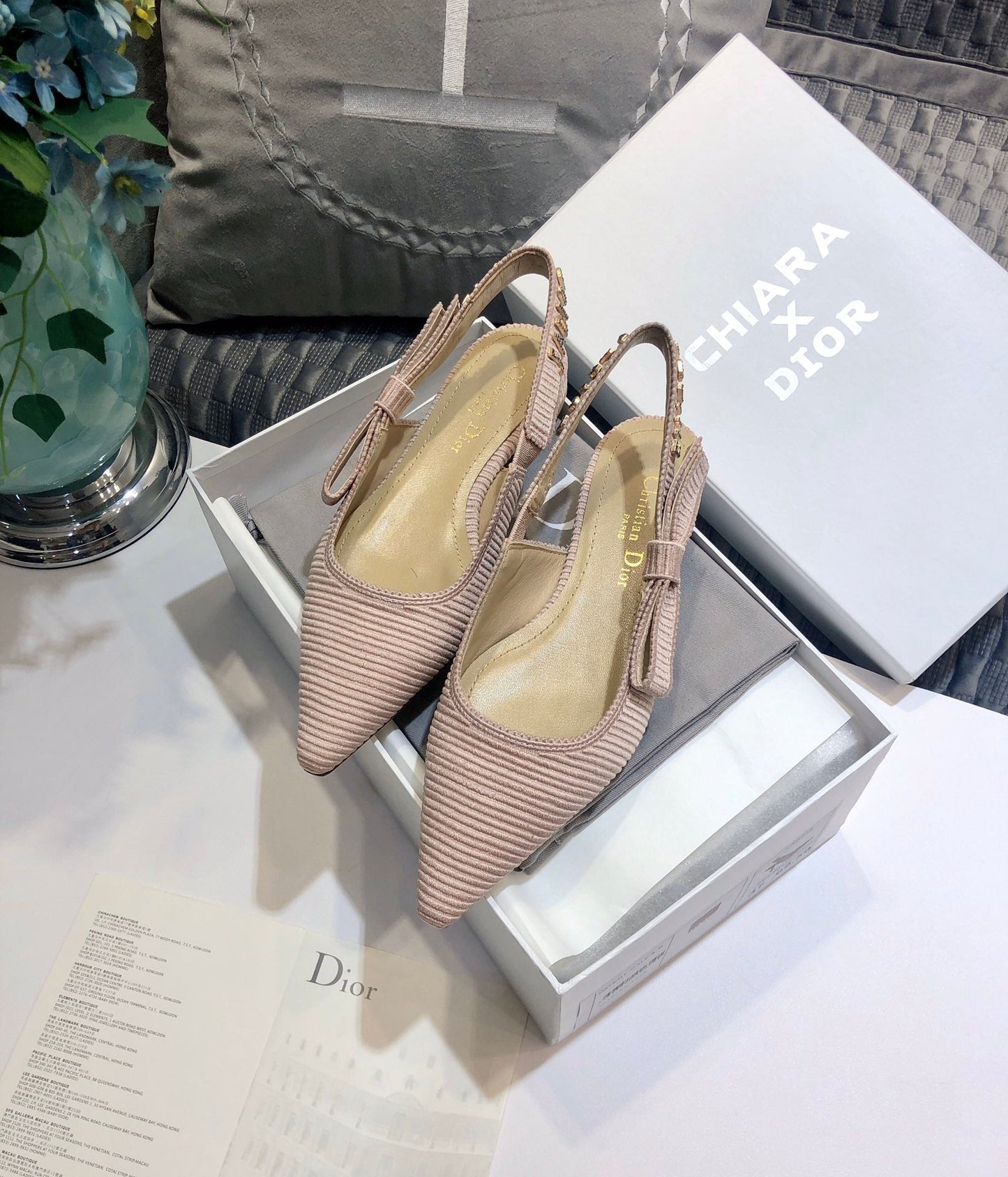 DIOR JA DIOR slingback flat all rose canelle embroidered cotton