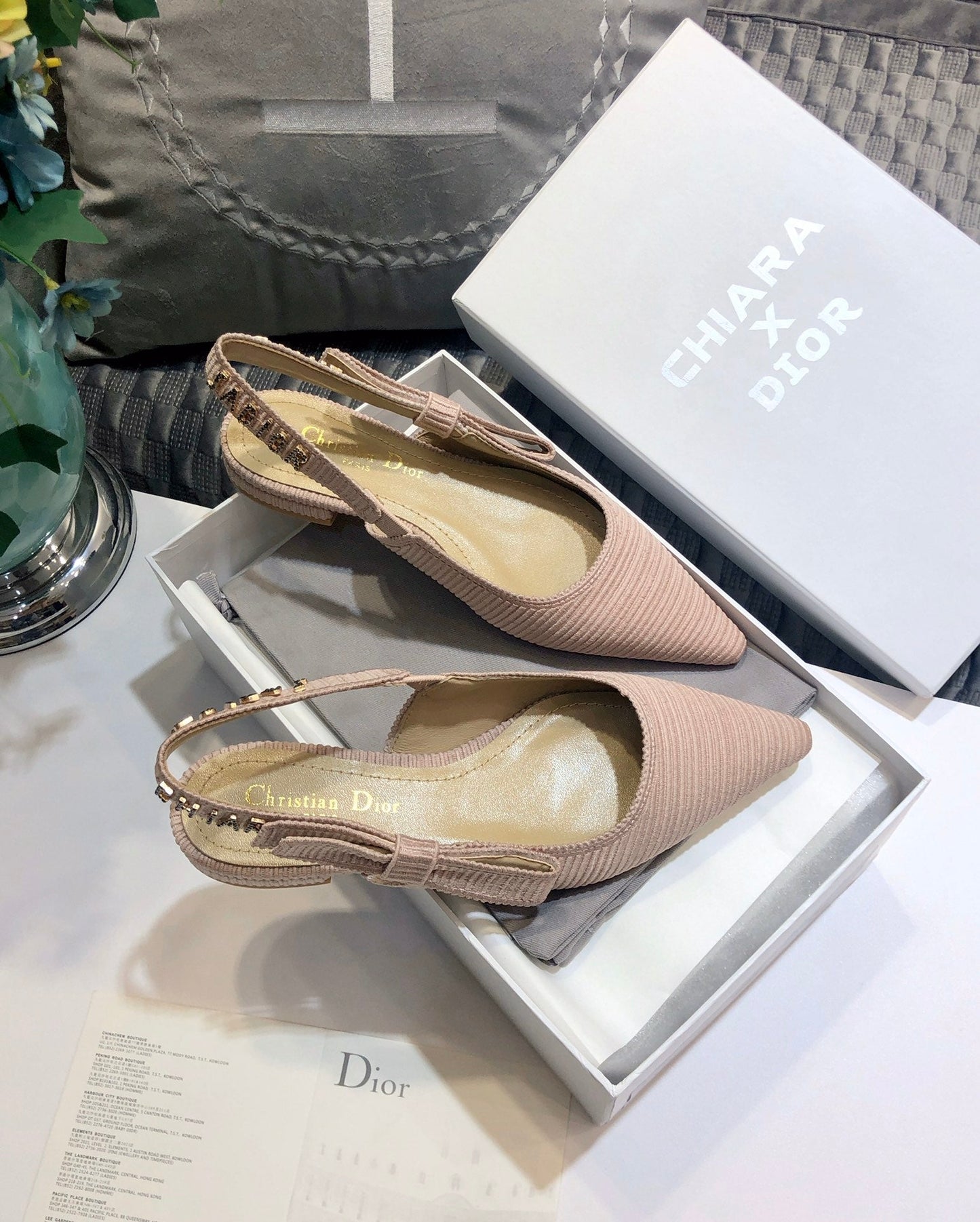 DIOR JA DIOR slingback flat all rose canelle embroidered cotton