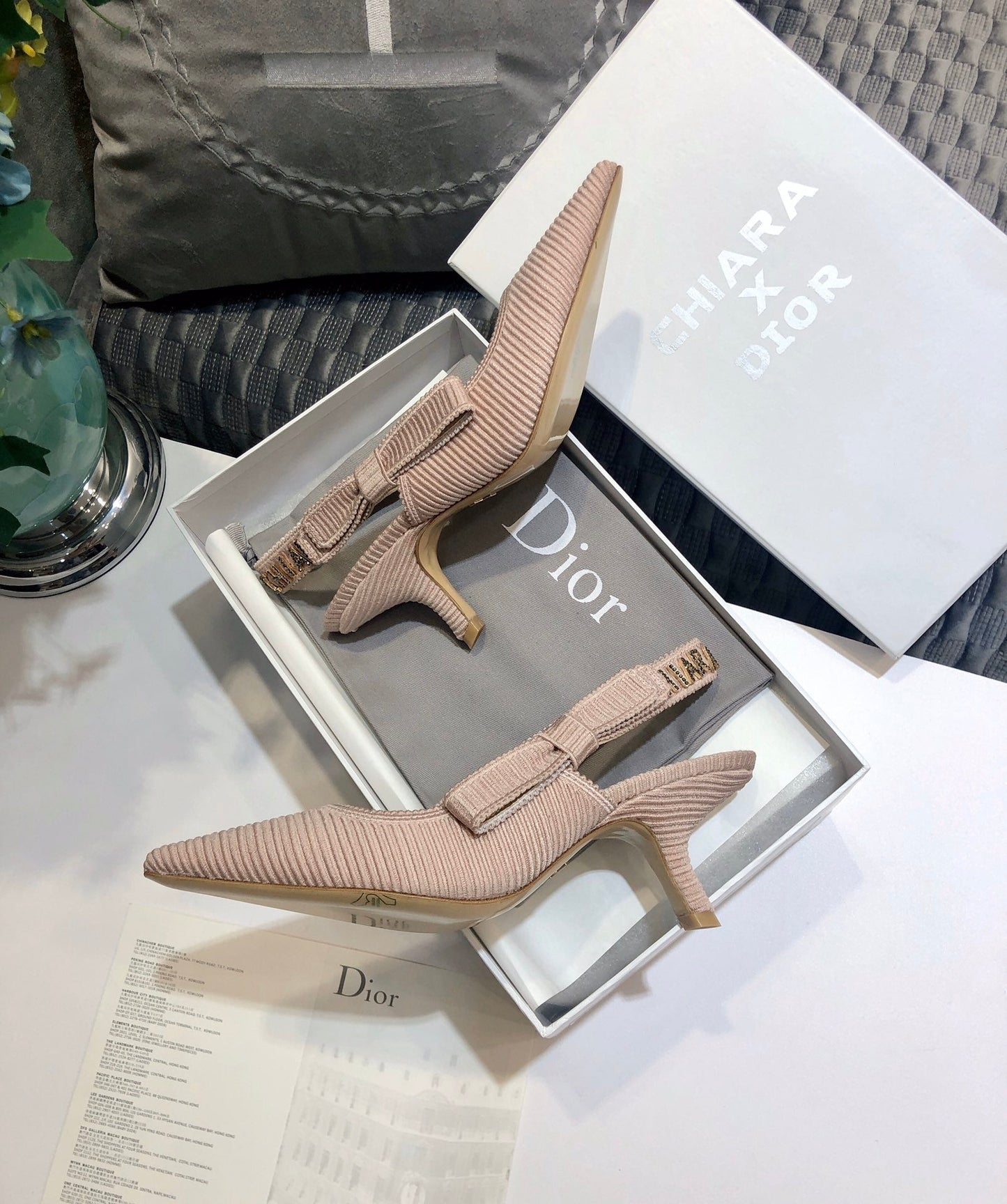 DIOR JA DIOR slingback pumps 65 all rose canelle embroidered cotton