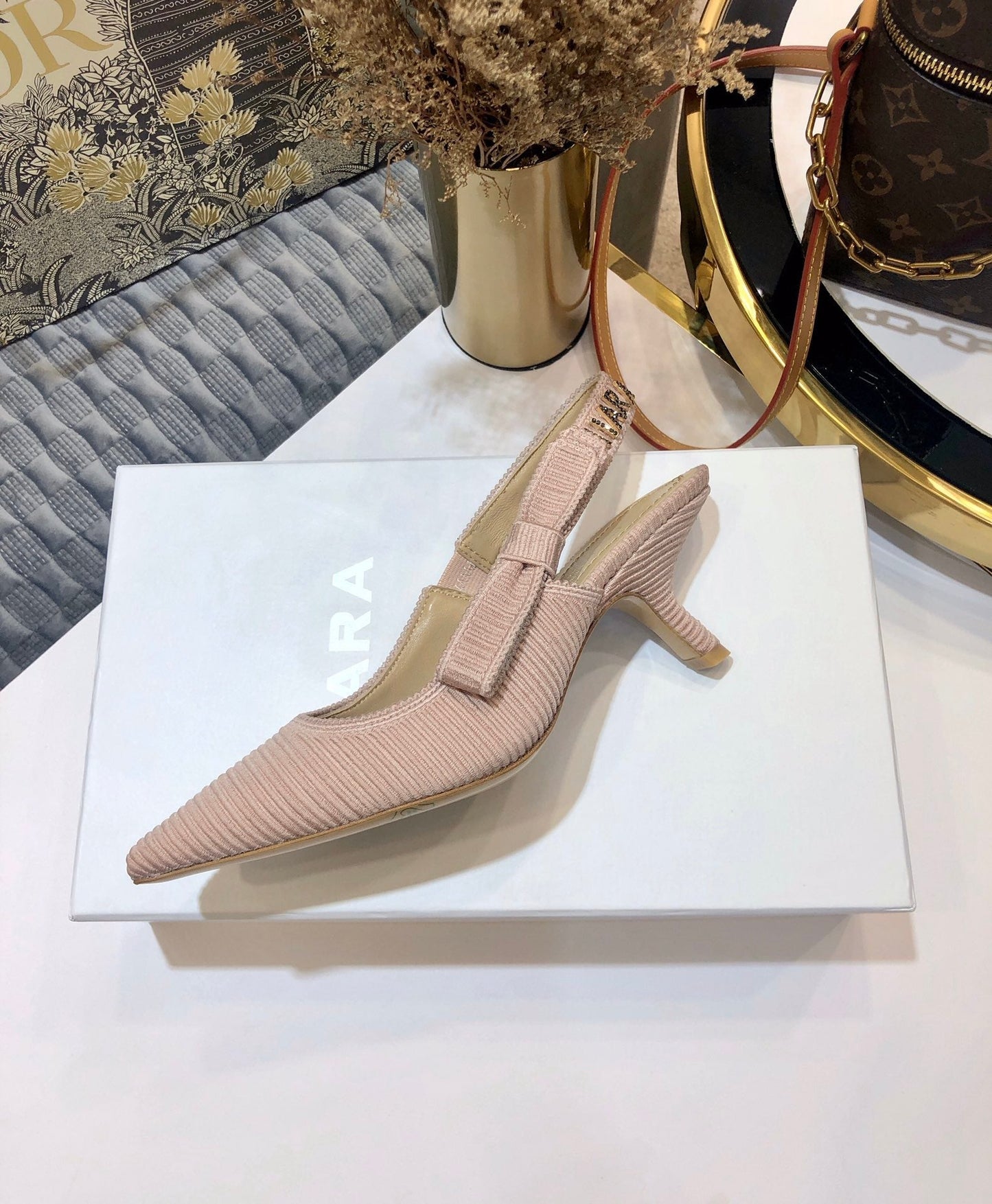 DIOR JA DIOR slingback pumps 65 all rose canelle embroidered cotton