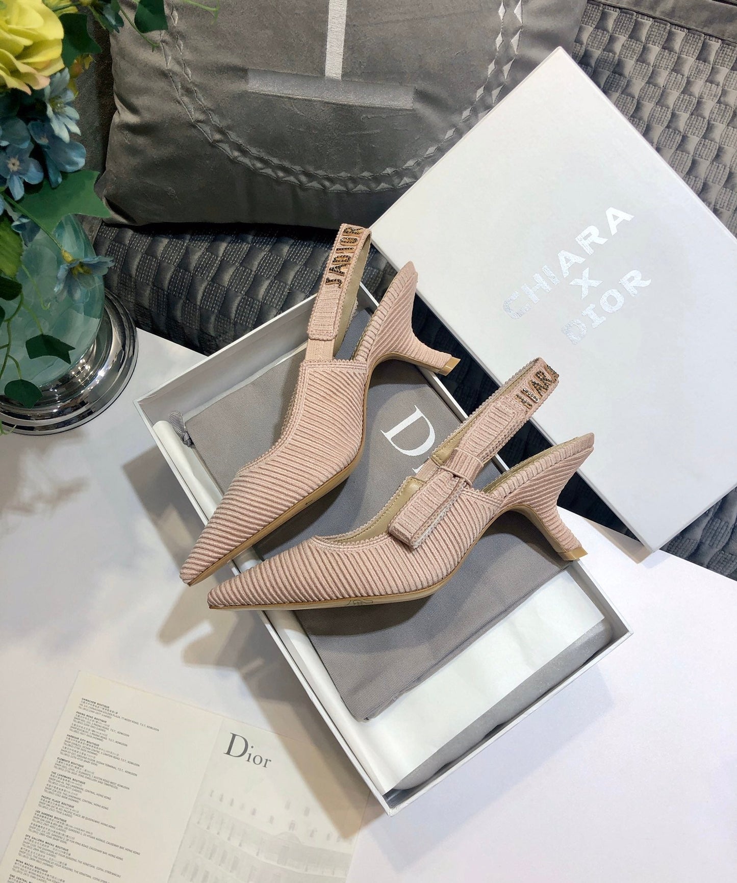 DIOR JA DIOR slingback pumps 65 all rose canelle embroidered cotton