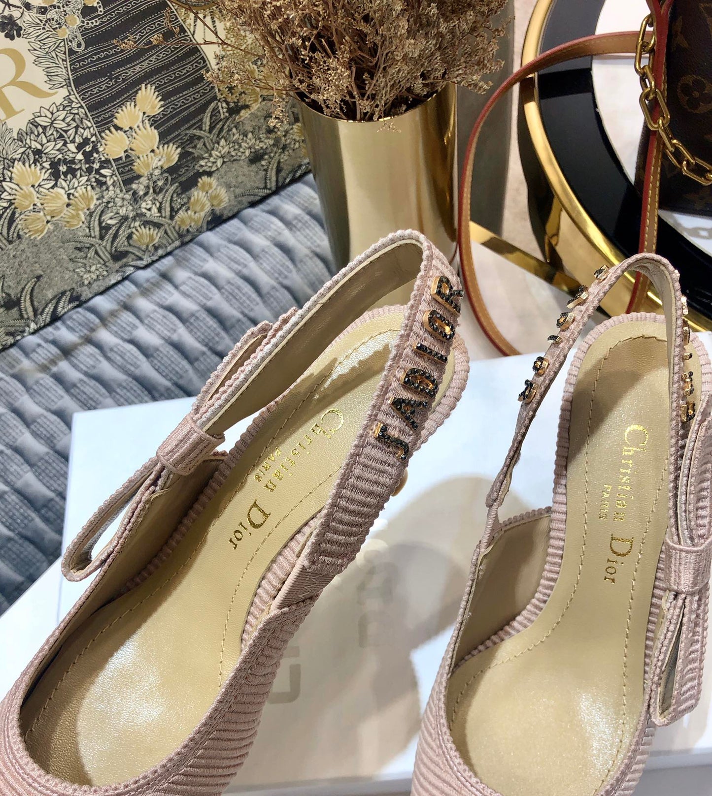DIOR JA DIOR slingback pumps 65 all rose canelle embroidered cotton