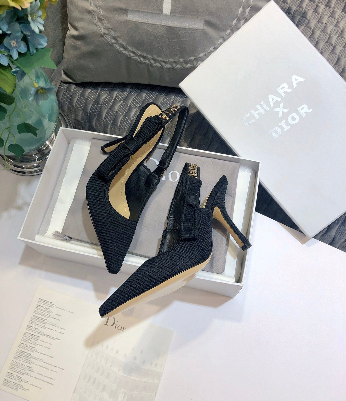 DIOR JA DIOR slingback pumps 95 all black embroidered cotton