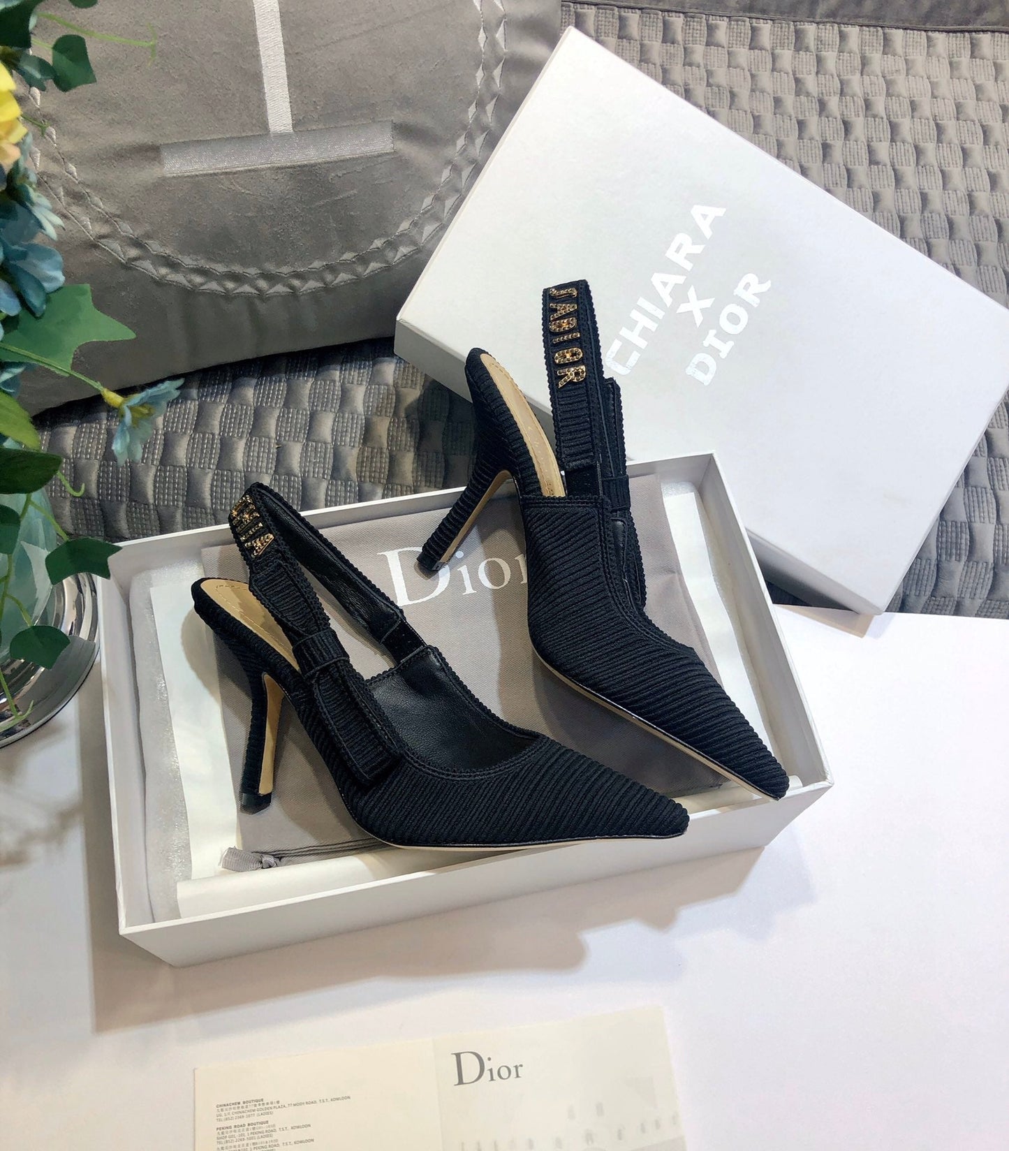 DIOR JA DIOR slingback pumps 95 all black embroidered cotton