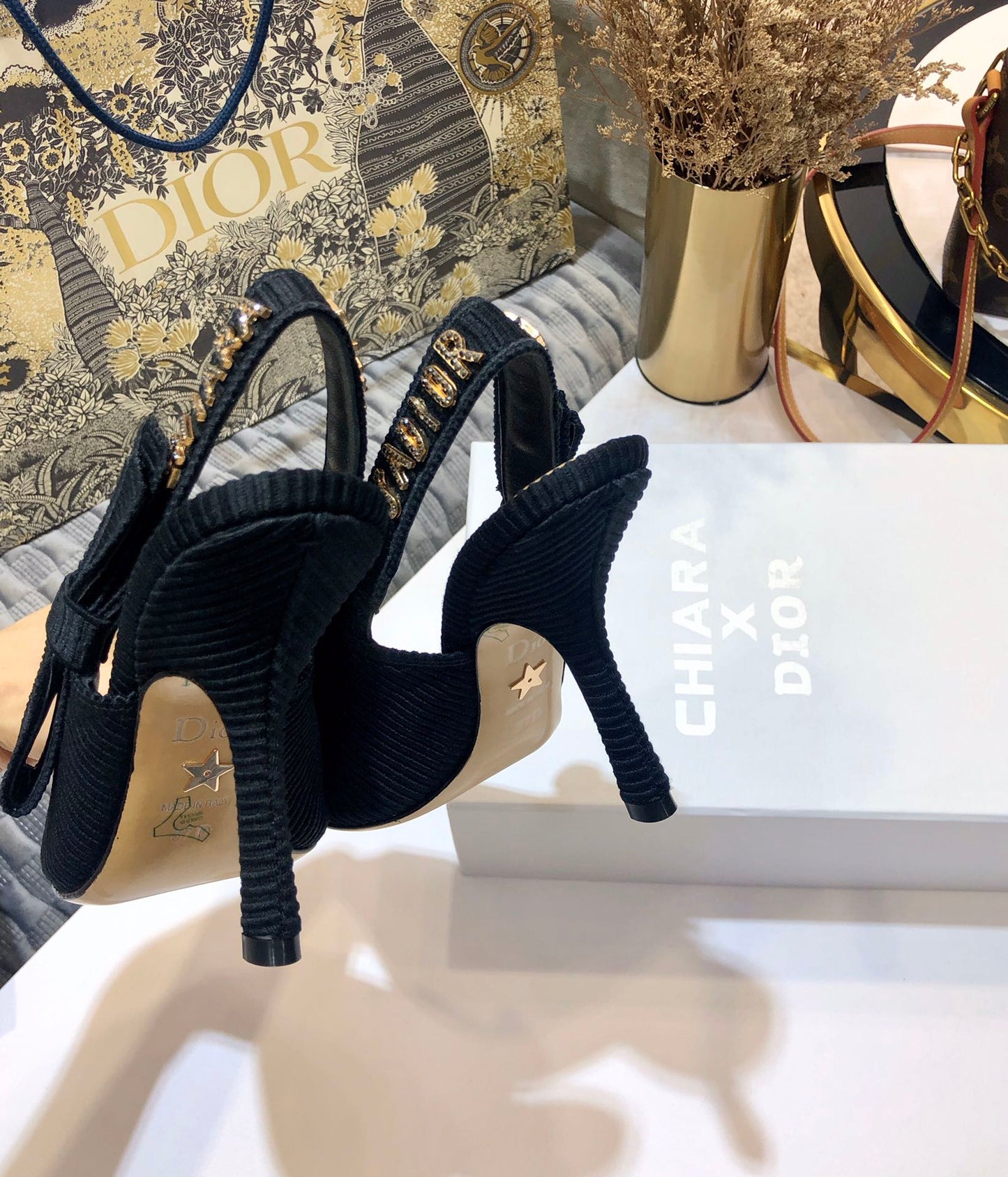 DIOR JA DIOR slingback pumps 95 all black embroidered cotton