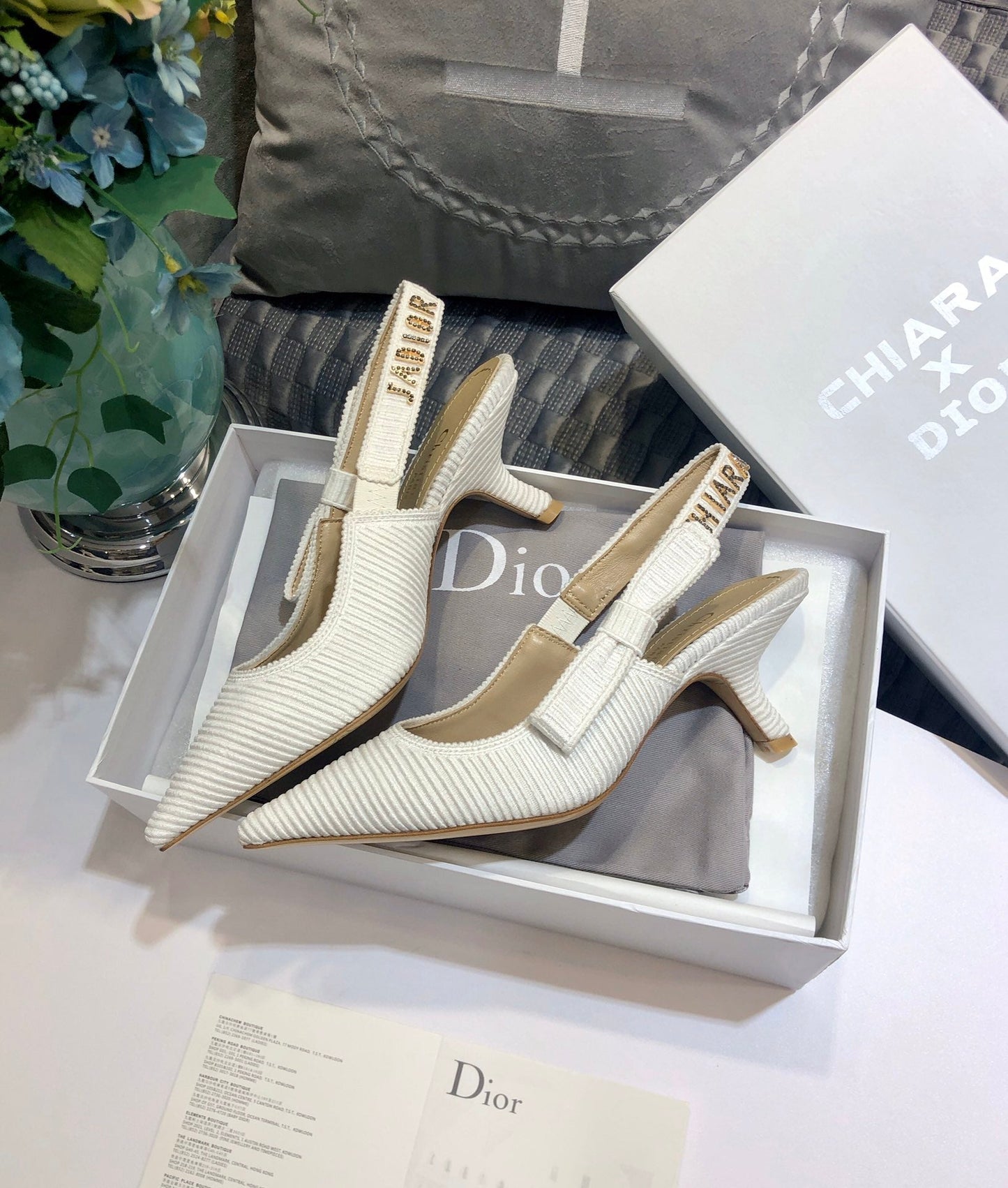 DIOR JA DIOR slingback pumps 65 all white embroidered cotton