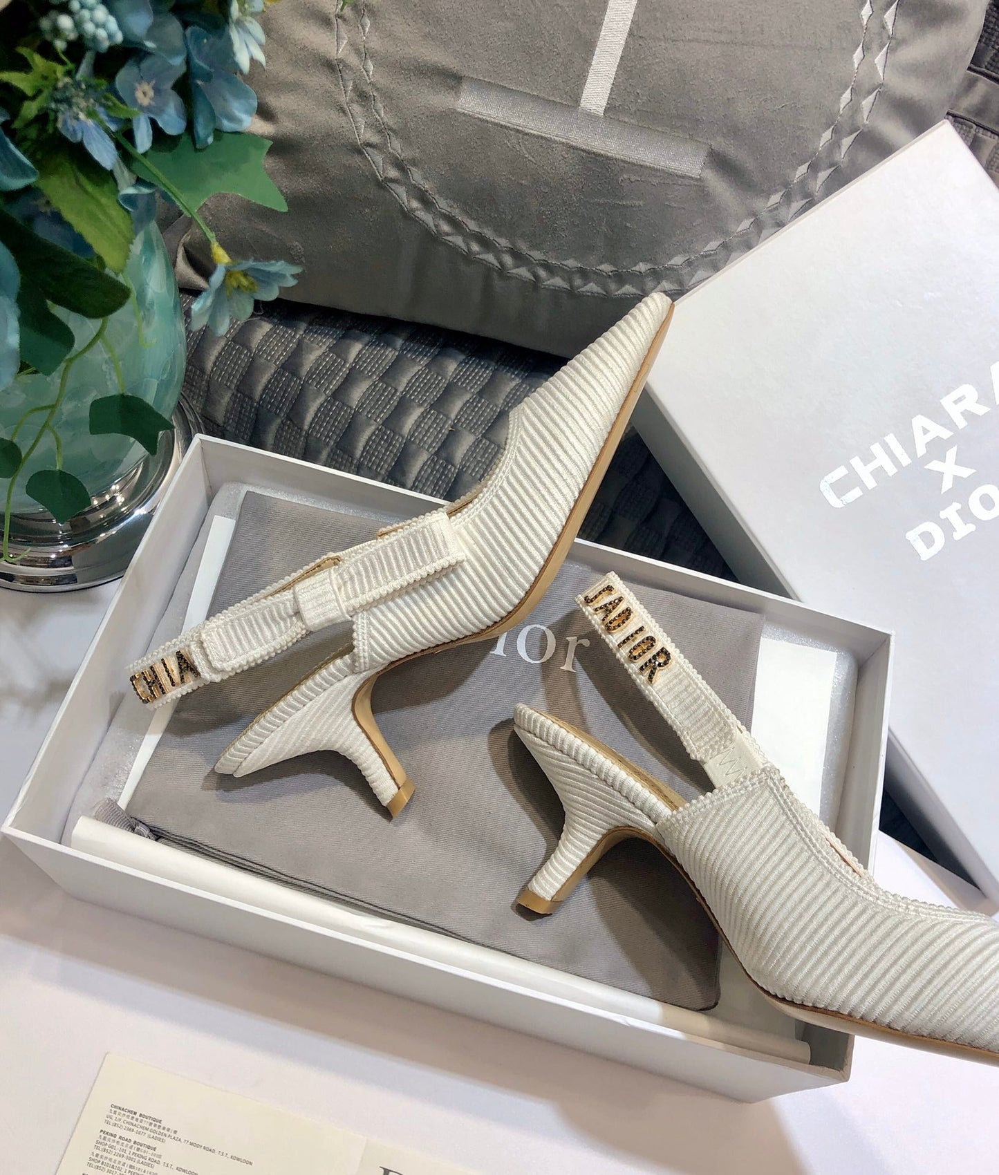 DIOR JA DIOR slingback pumps 65 all white embroidered cotton