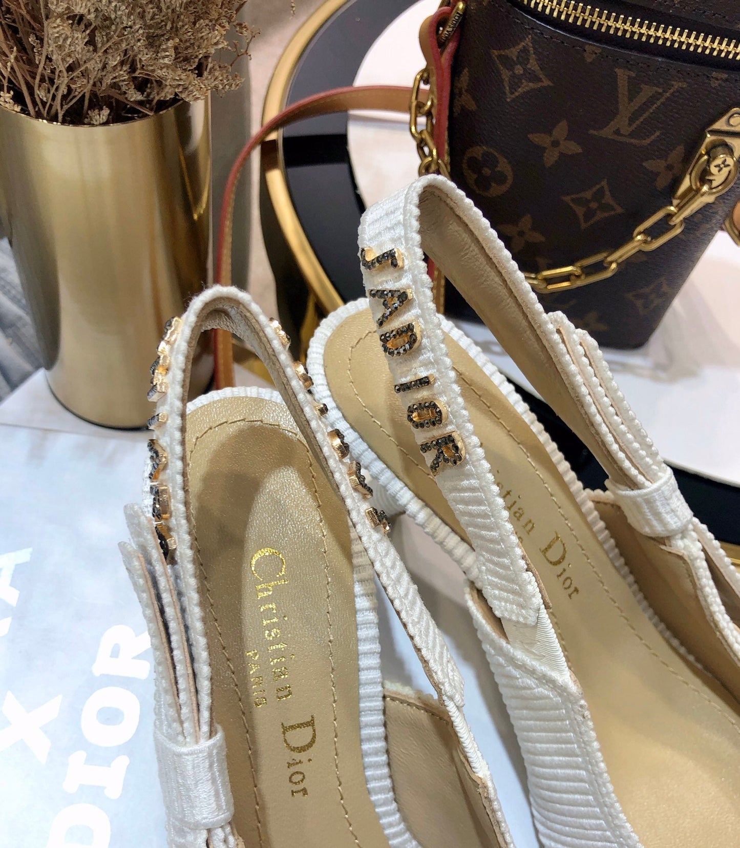 DIOR JA DIOR slingback pumps 65 all white embroidered cotton