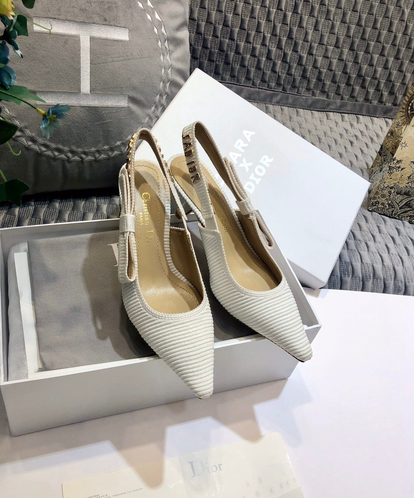 DIOR JA DIOR slingback pumps 65 all white embroidered cotton