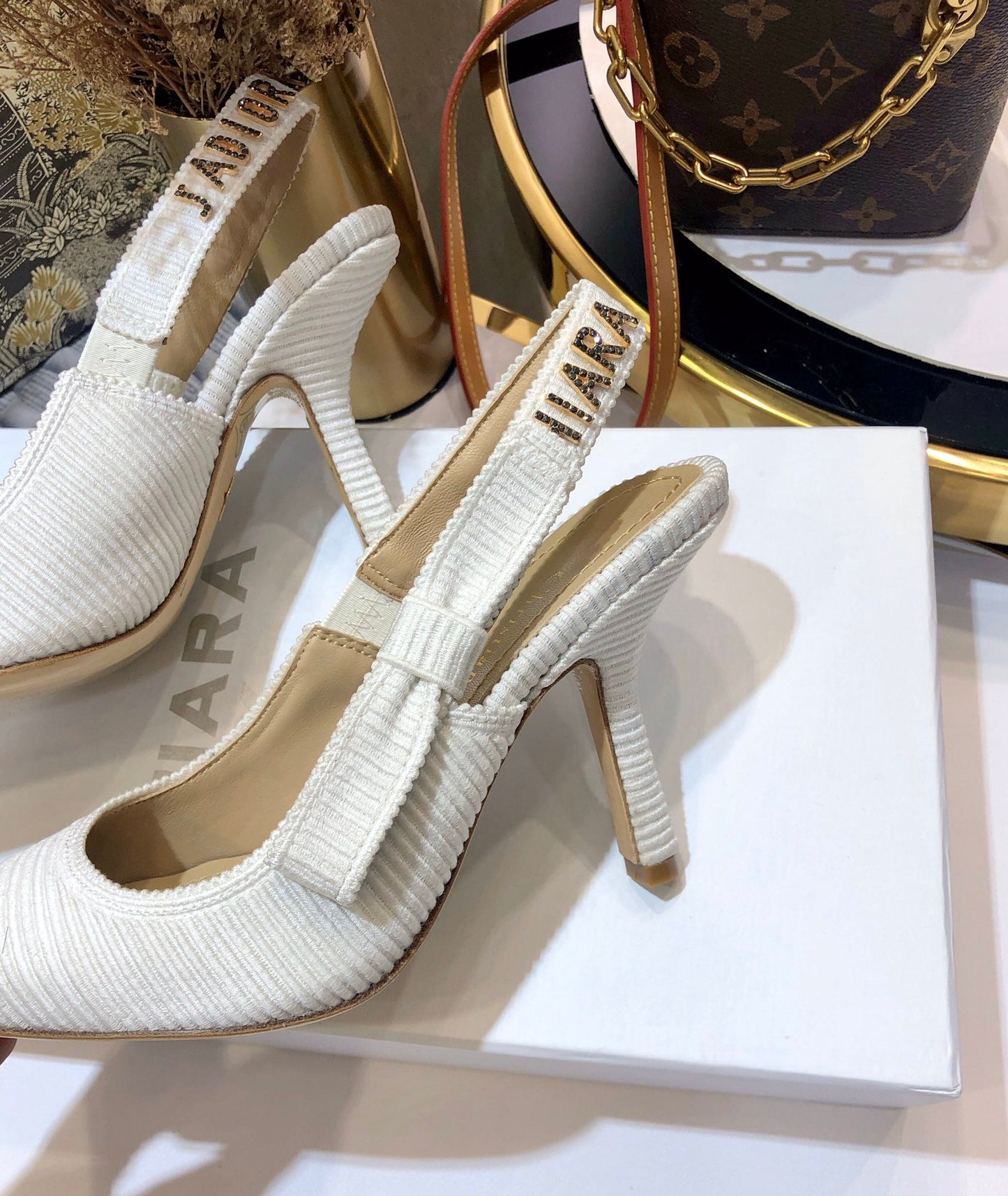 DIOR JA DIOR slingback pumps 95 all white embroidered cotton