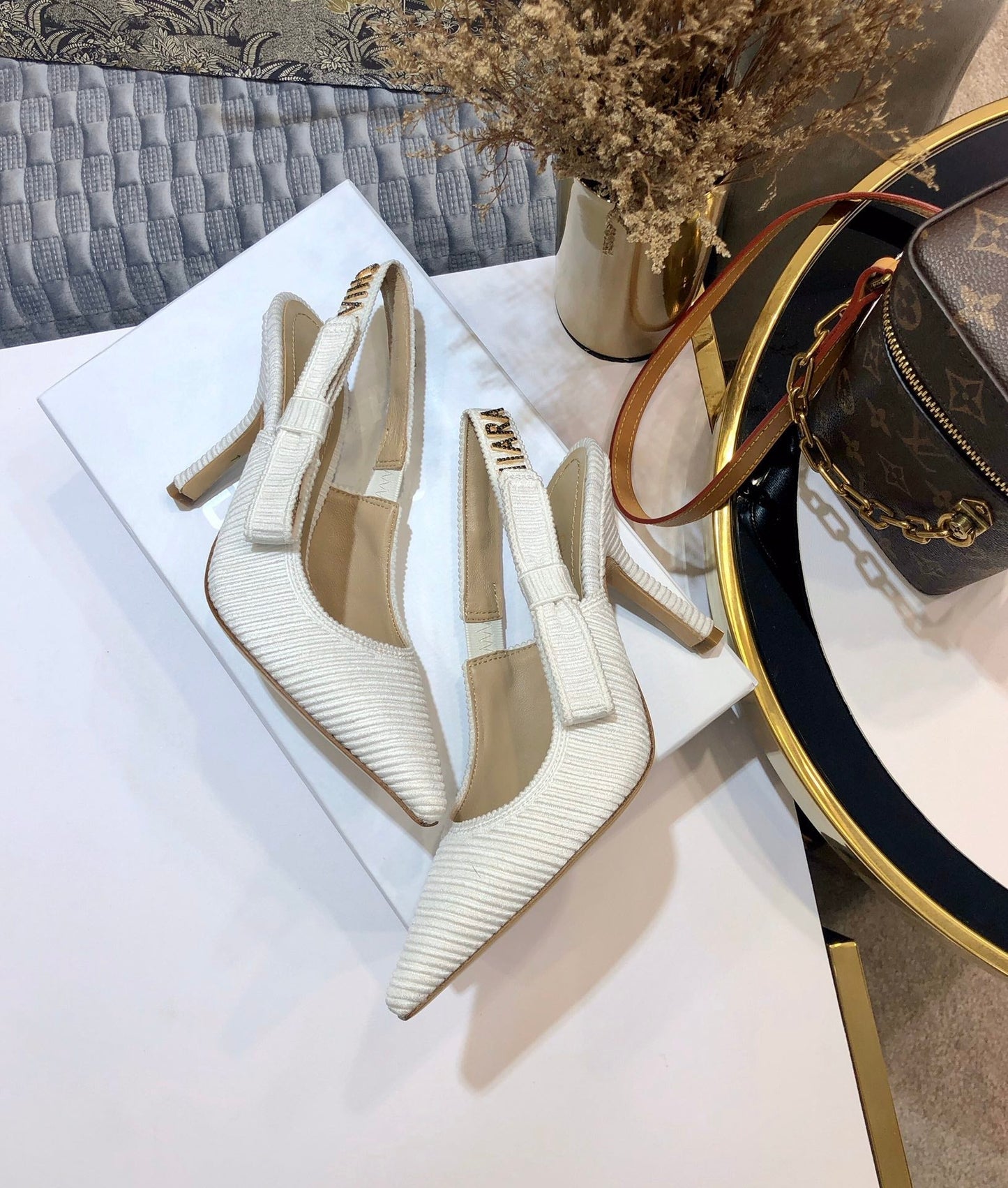 DIOR JA DIOR slingback pumps 95 all white embroidered cotton