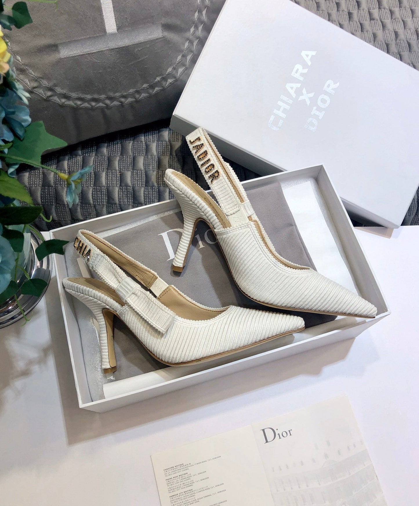 DIOR JA DIOR slingback pumps 95 all white embroidered cotton