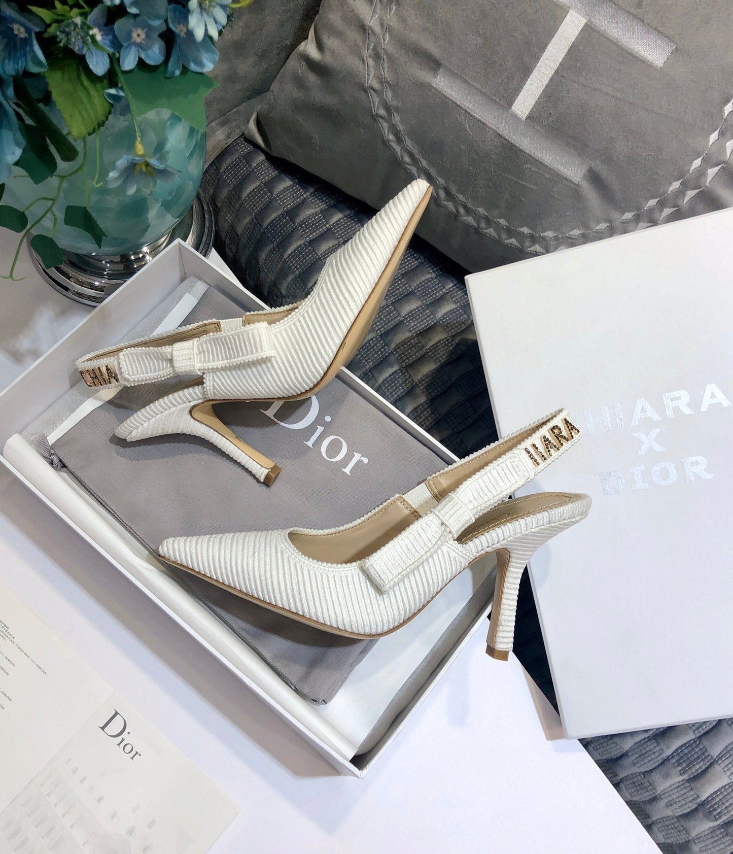 DIOR JA DIOR slingback pumps 95 all white embroidered cotton