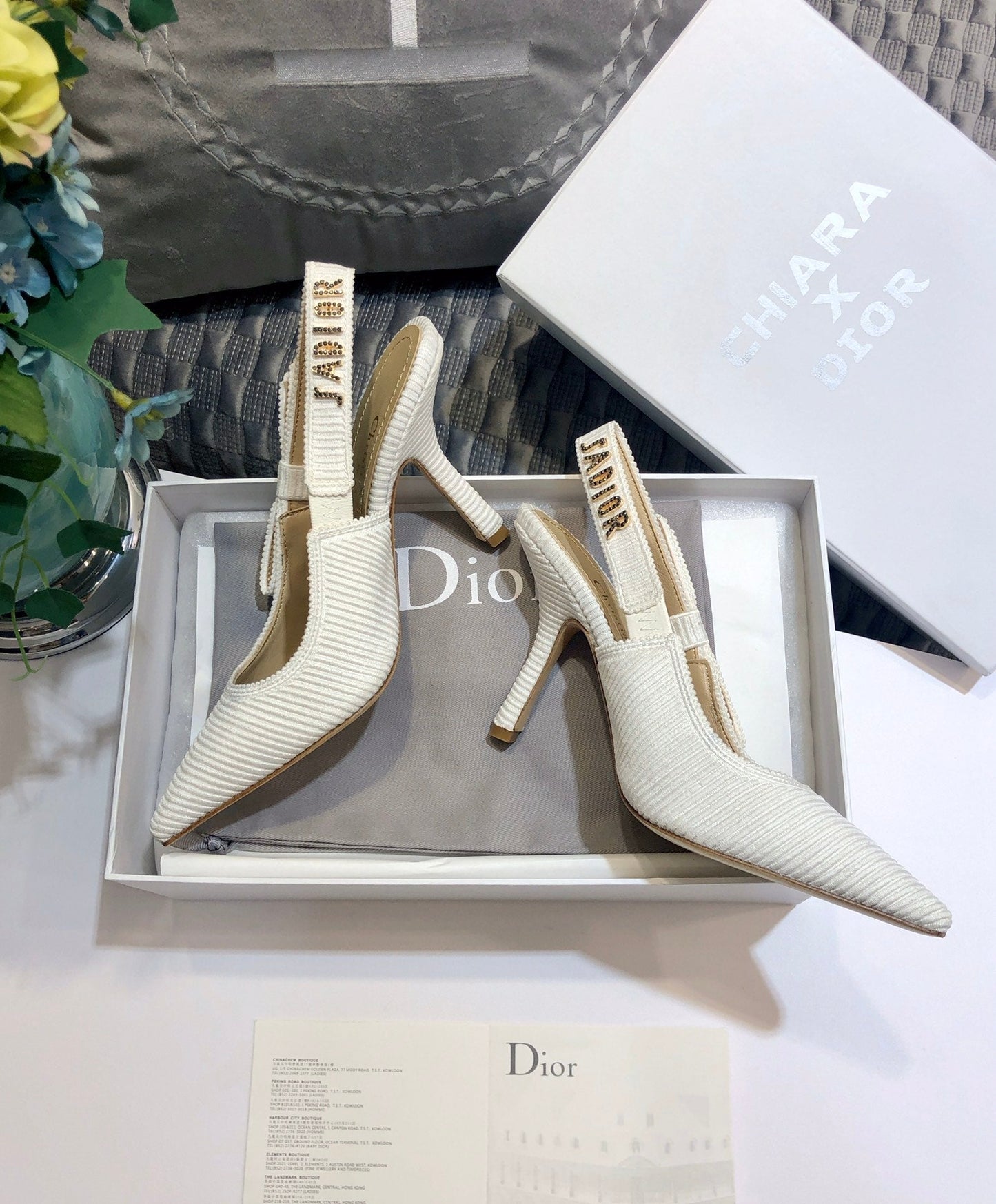 DIOR JA DIOR slingback pumps 95 all white embroidered cotton