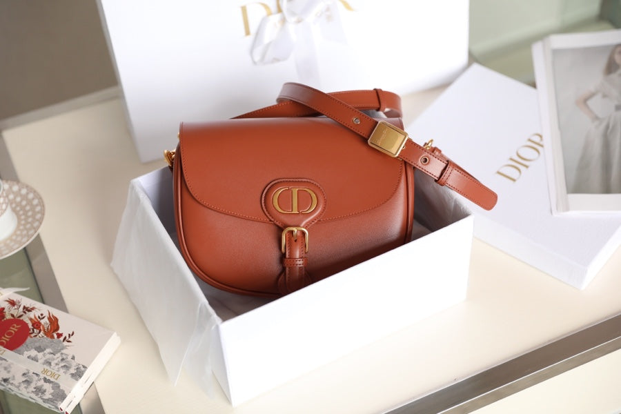 DIOR MEDIUM BOBBY 22CM DARK TAN CALFSKIN GOLD HARDWARE
