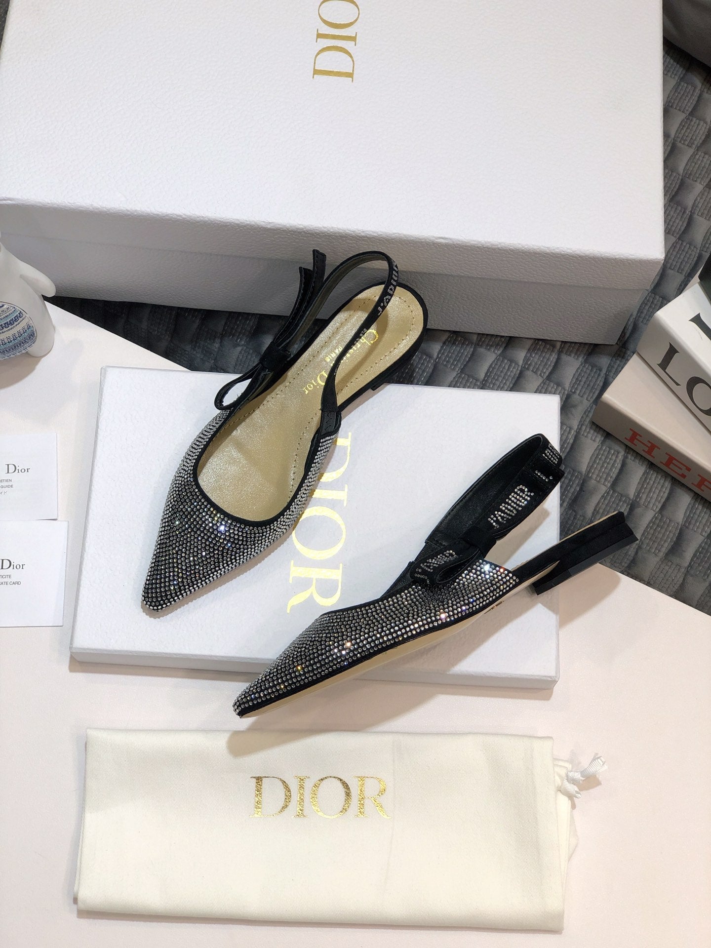 DIOR JA DIOR slingback flat black full diamond crystal and seude