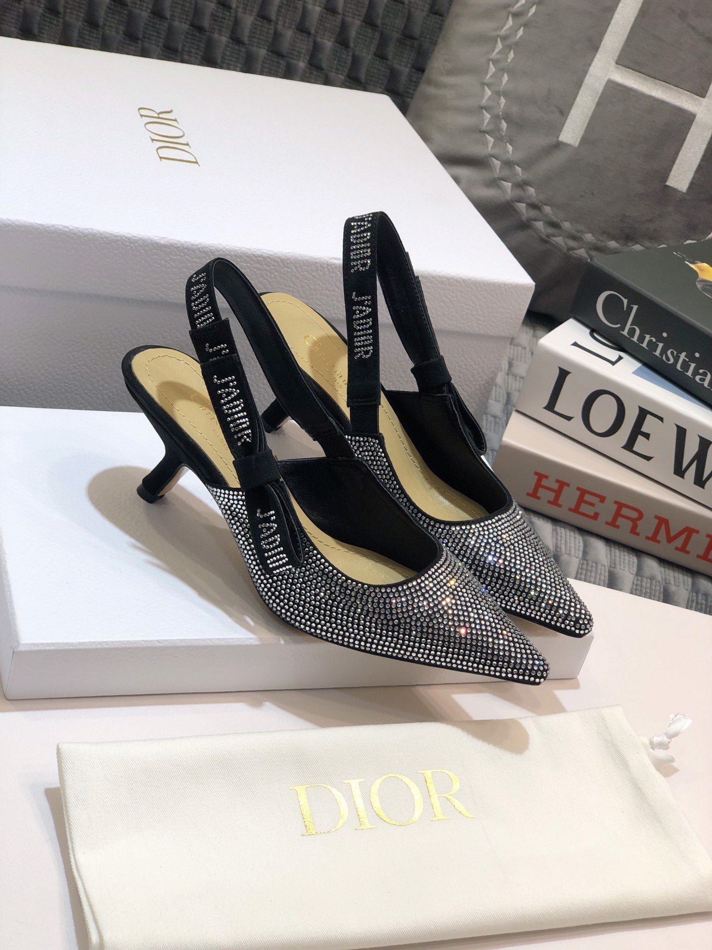 DIOR JA DIOR slingback pump 65 black full diamond crystal and seude