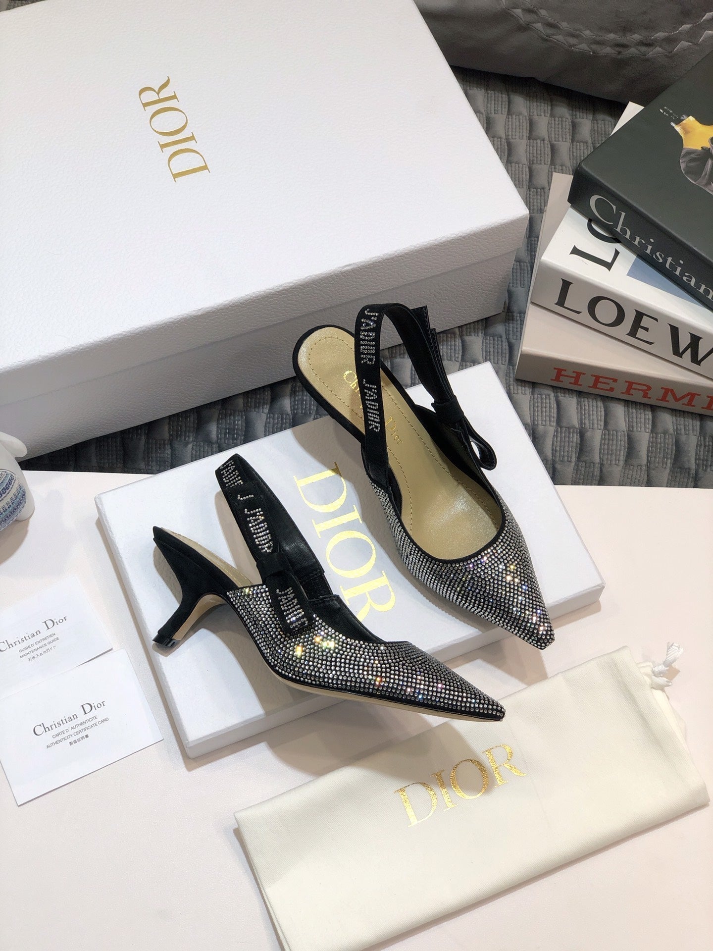 DIOR JA DIOR slingback pump 65 black full diamond crystal and seude