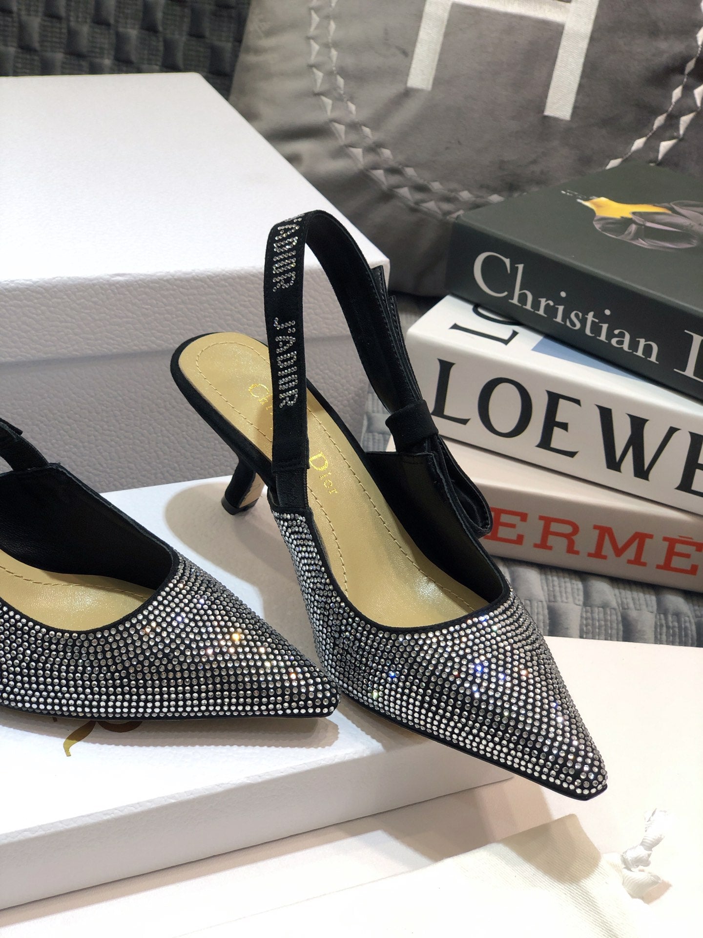 DIOR JA DIOR slingback pump 65 black full diamond crystal and seude
