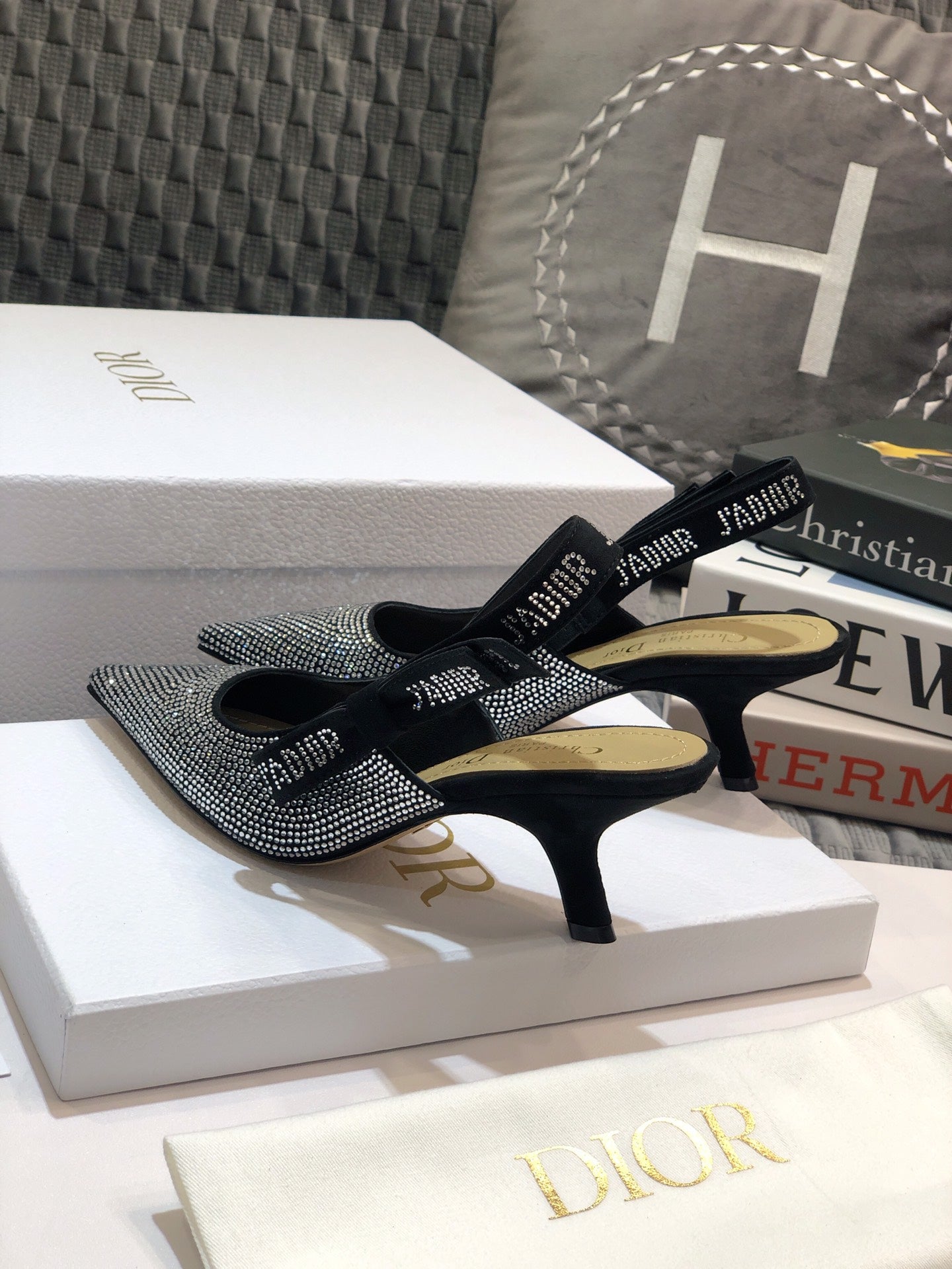 DIOR JA DIOR slingback pump 65 black full diamond crystal and seude
