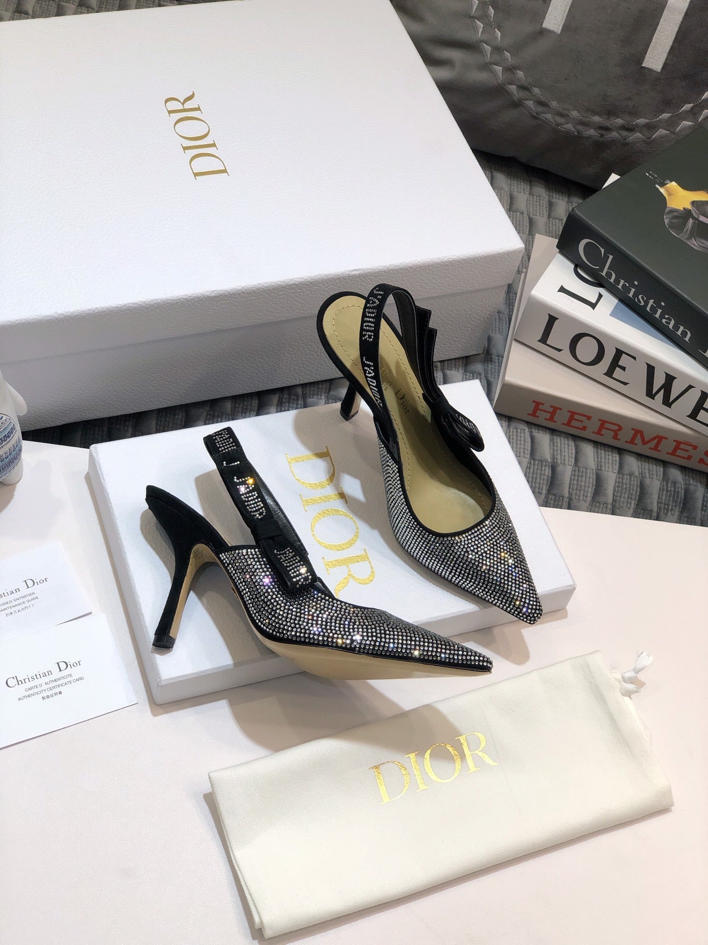 DIOR JA DIOR slingback pump 95 black full diamond crystal and seude