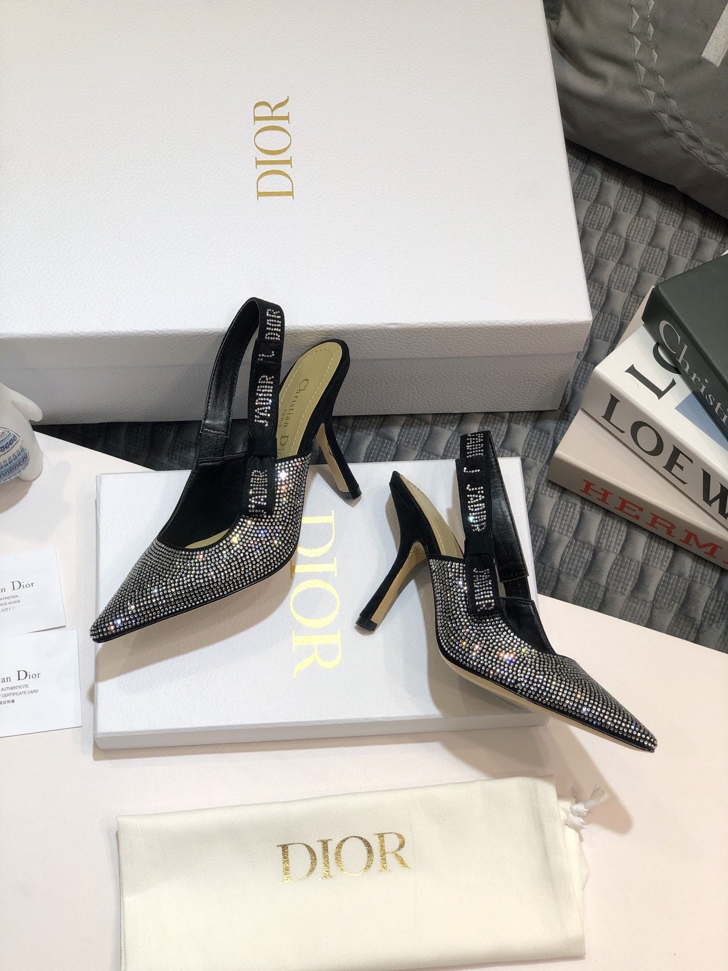 DIOR JA DIOR slingback pump 95 black full diamond crystal and seude
