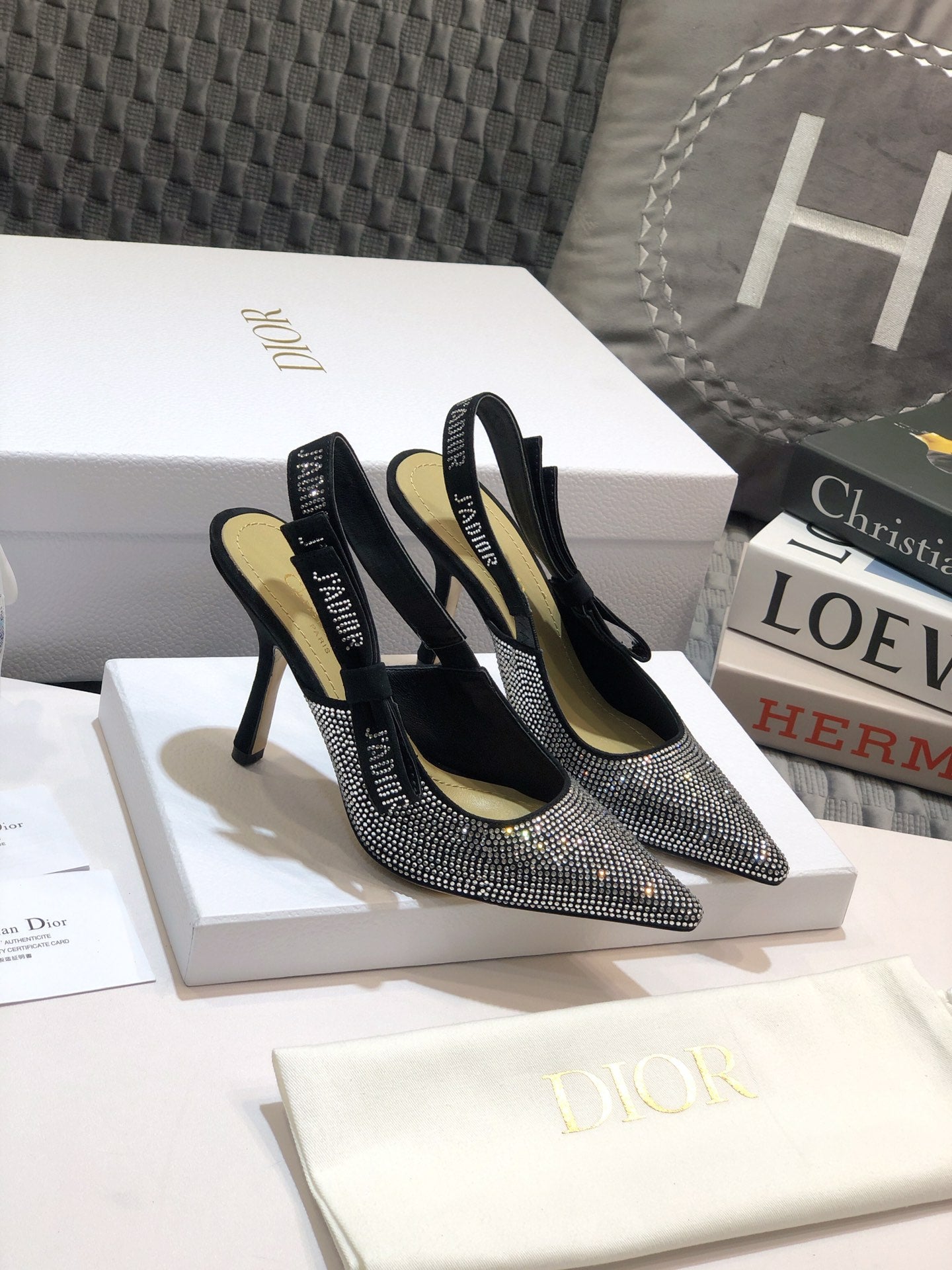 DIOR JA DIOR slingback pump 95 black full diamond crystal and seude