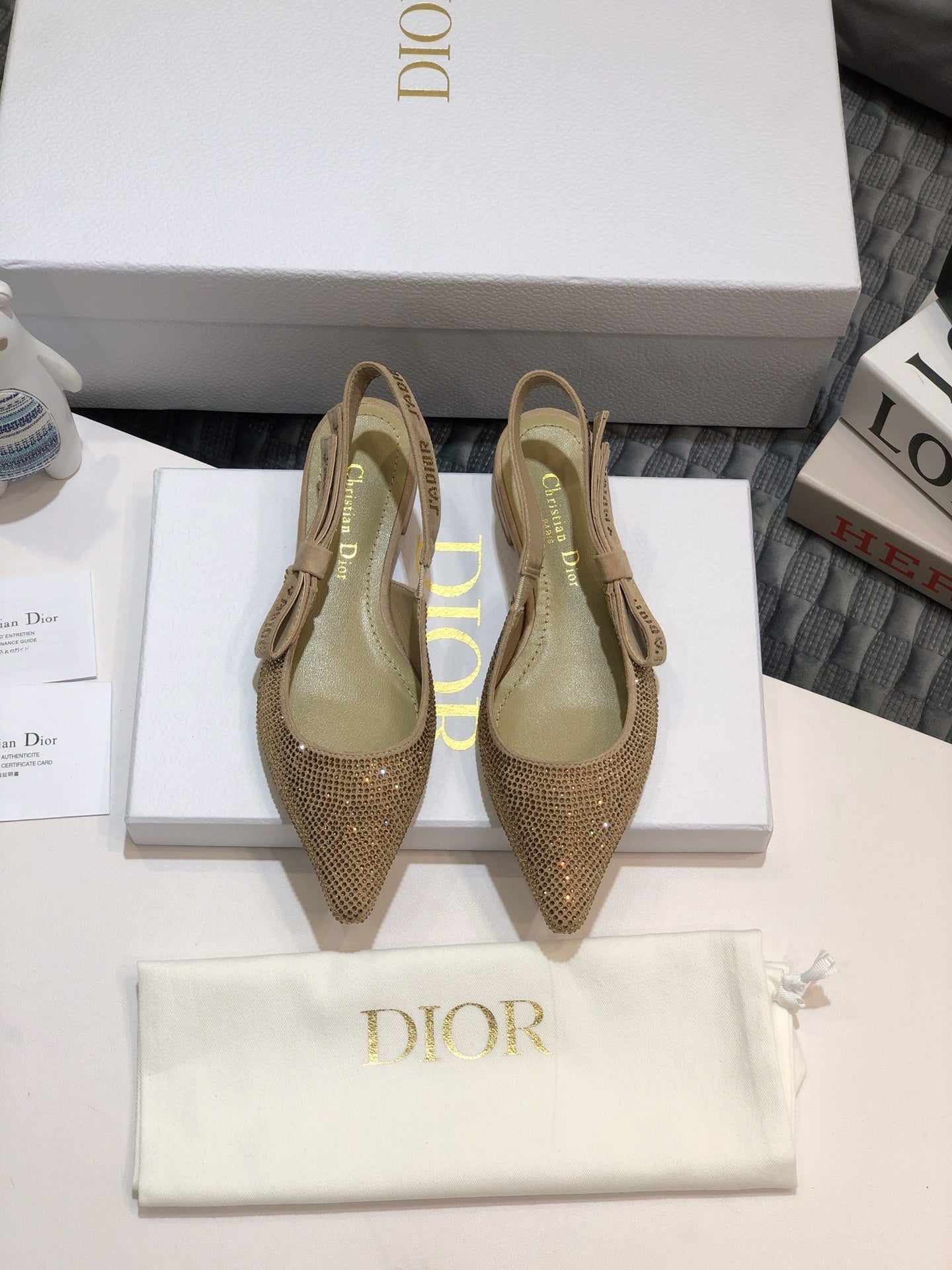 DIOR JA DIOR slingback flat beige full diamond crystal and seude