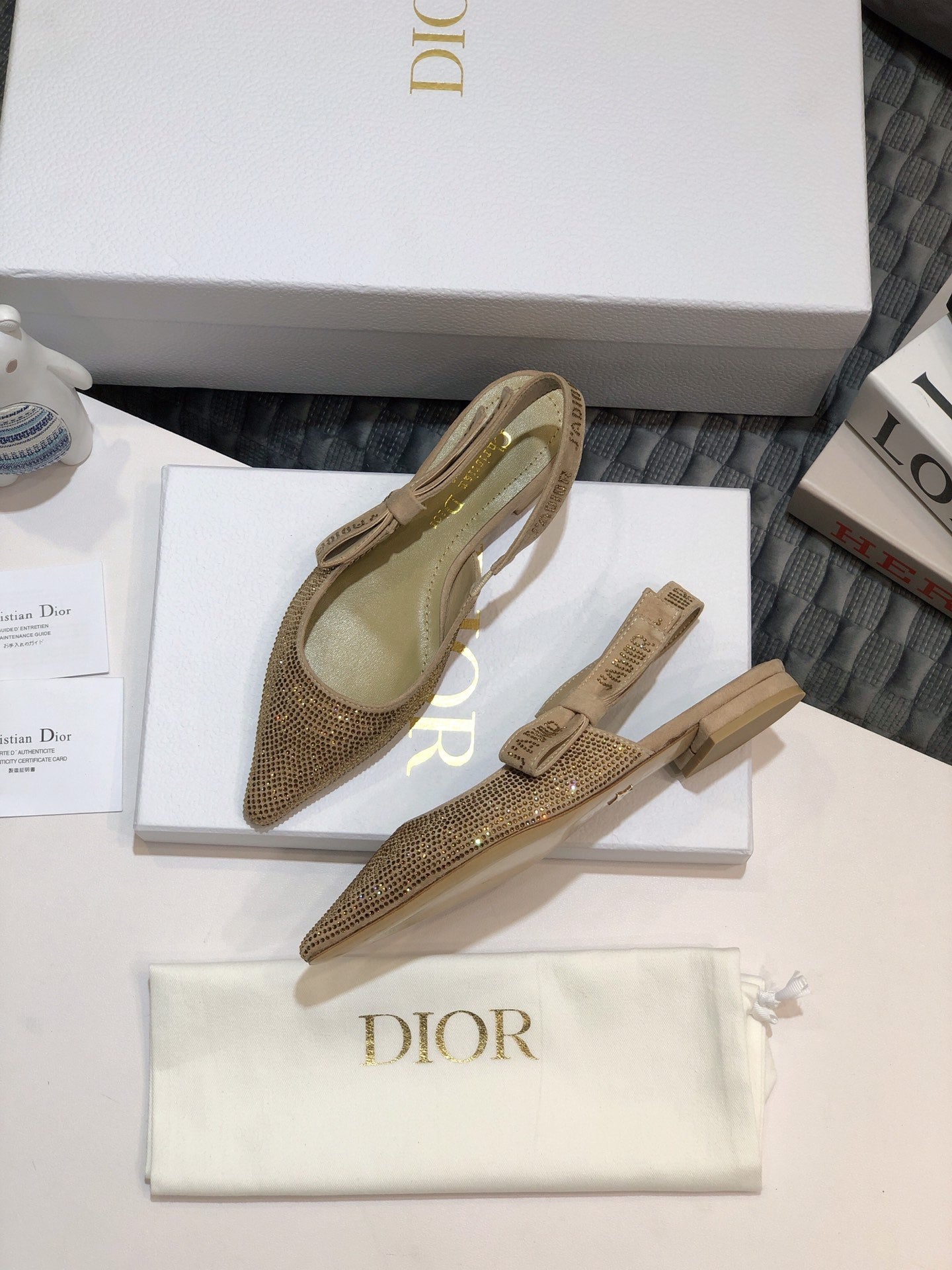 DIOR JA DIOR slingback flat beige full diamond crystal and seude