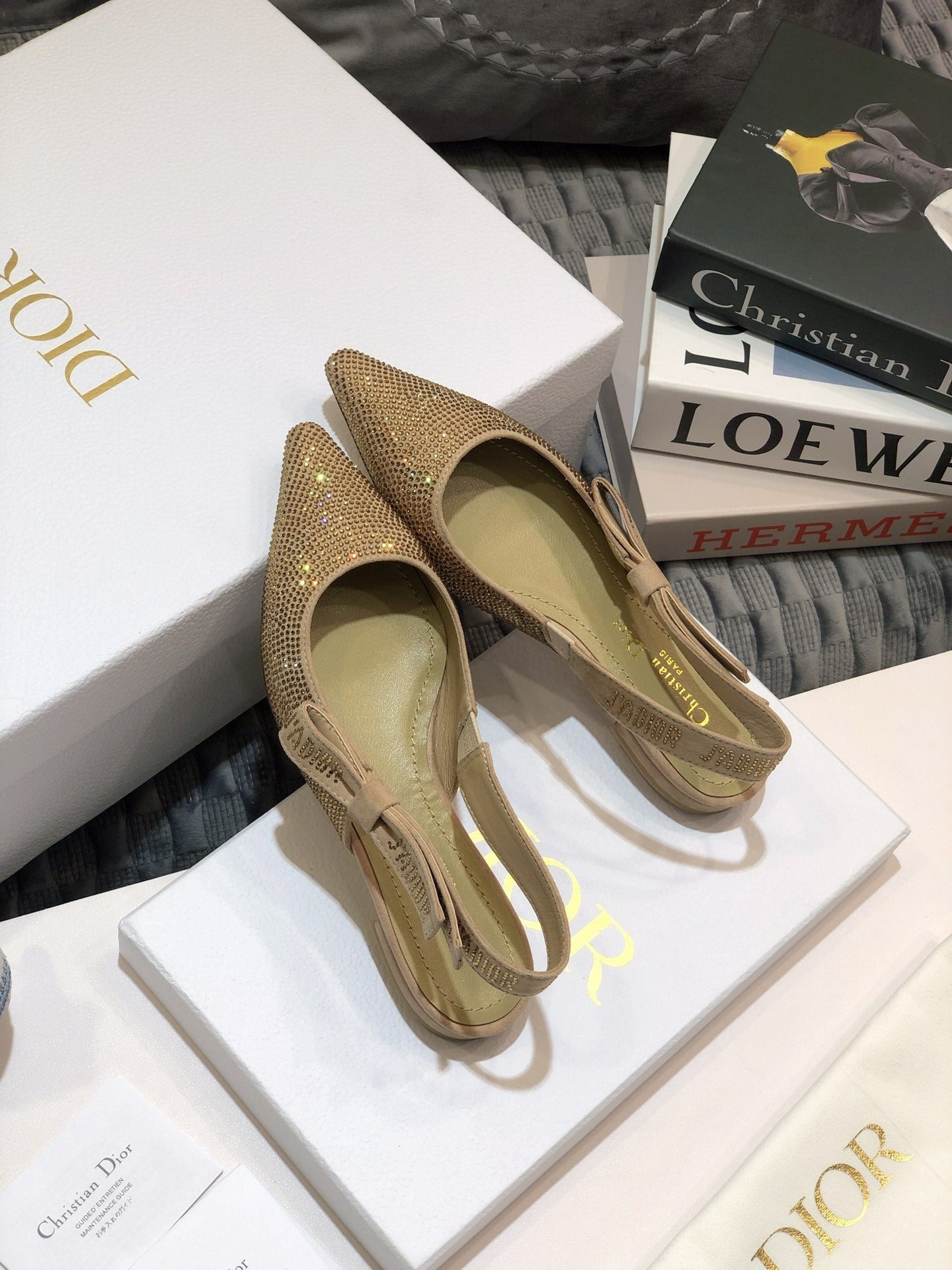 DIOR JA DIOR slingback flat beige full diamond crystal and seude