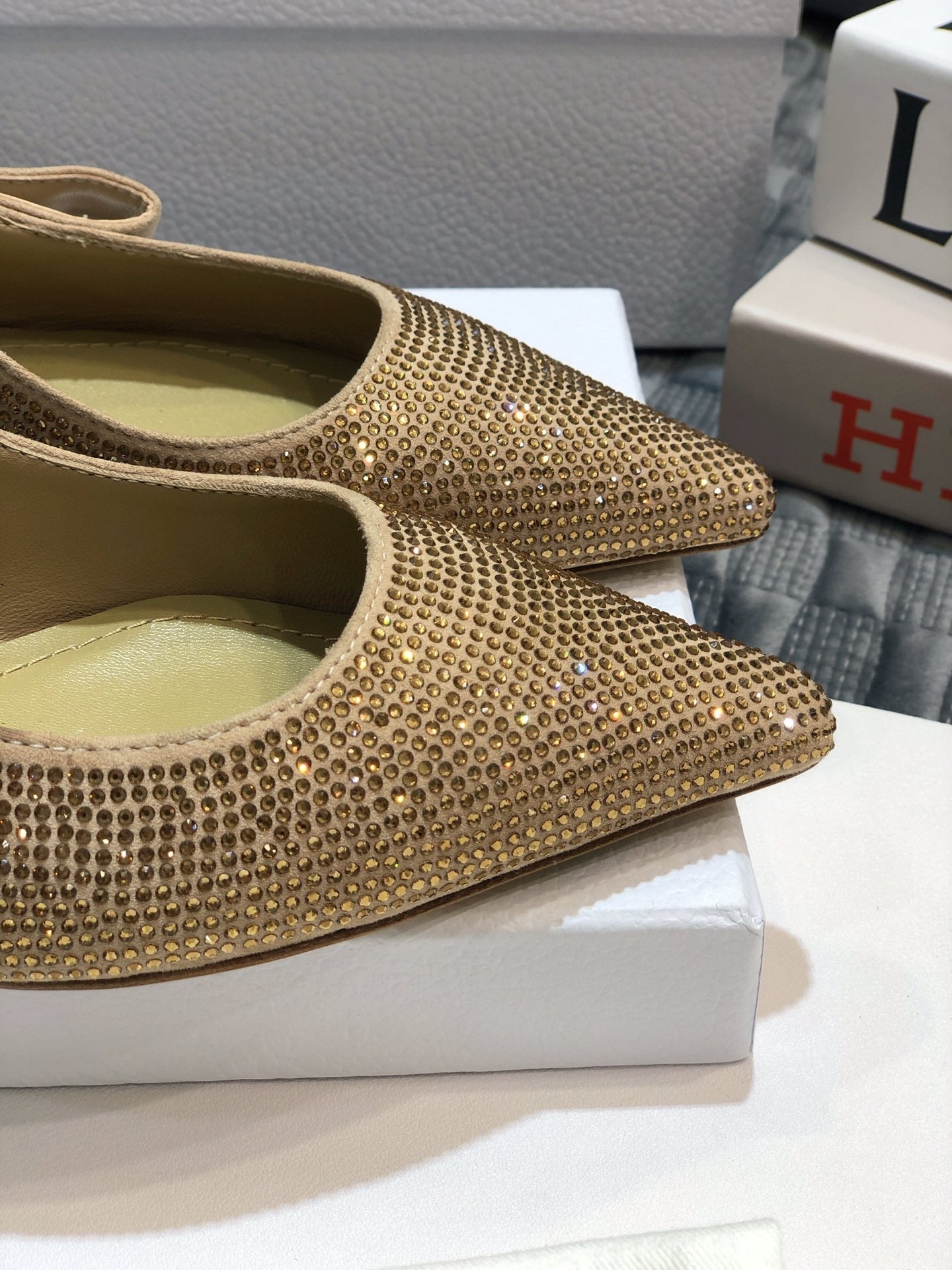 DIOR JA DIOR slingback flat beige full diamond crystal and seude
