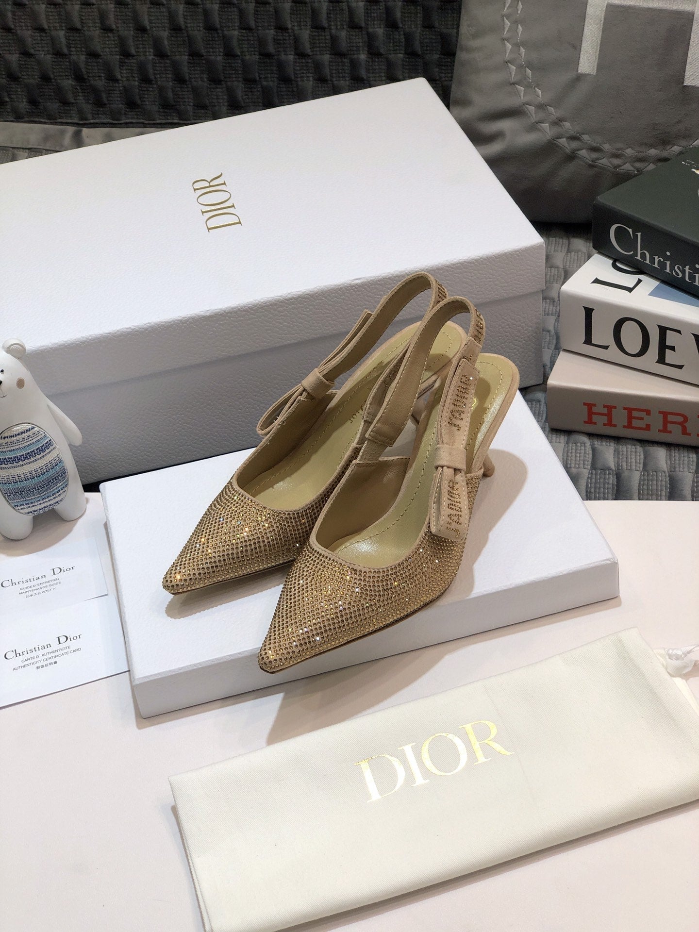 DIOR JA DIOR slingback pump 65 beige full diamond crystal and seude