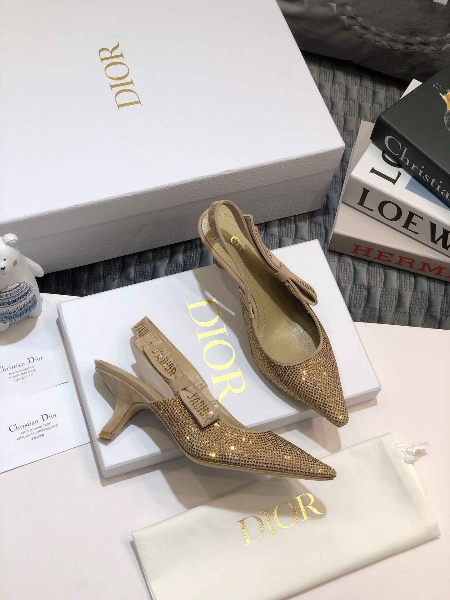 DIOR JA DIOR slingback pump 65 beige full diamond crystal and seude