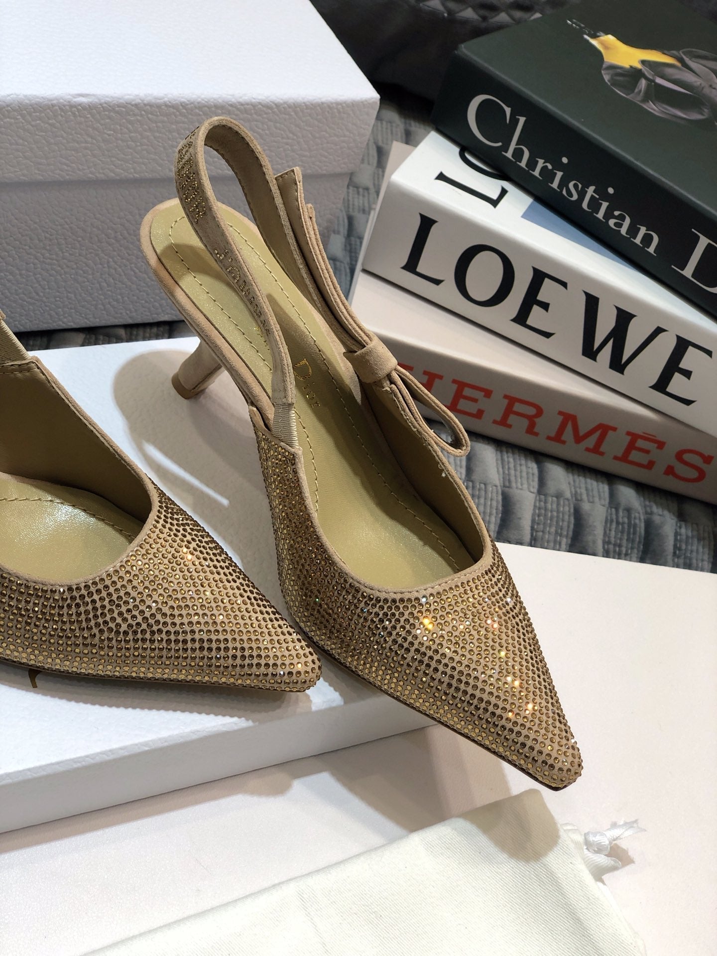 DIOR JA DIOR slingback pump 65 beige full diamond crystal and seude