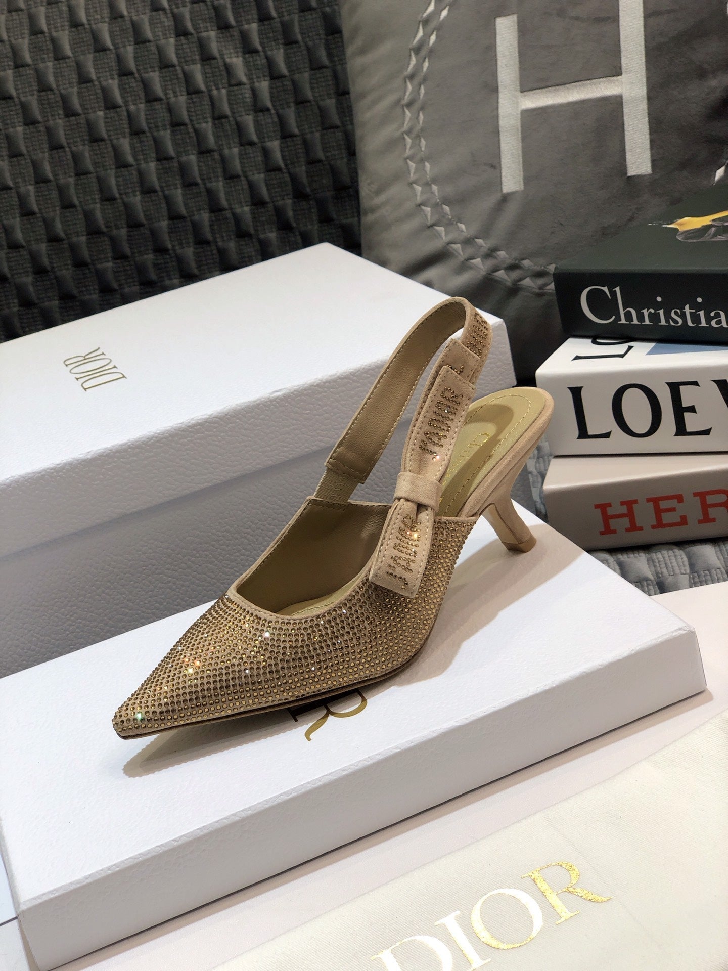 DIOR JA DIOR slingback pump 65 beige full diamond crystal and seude
