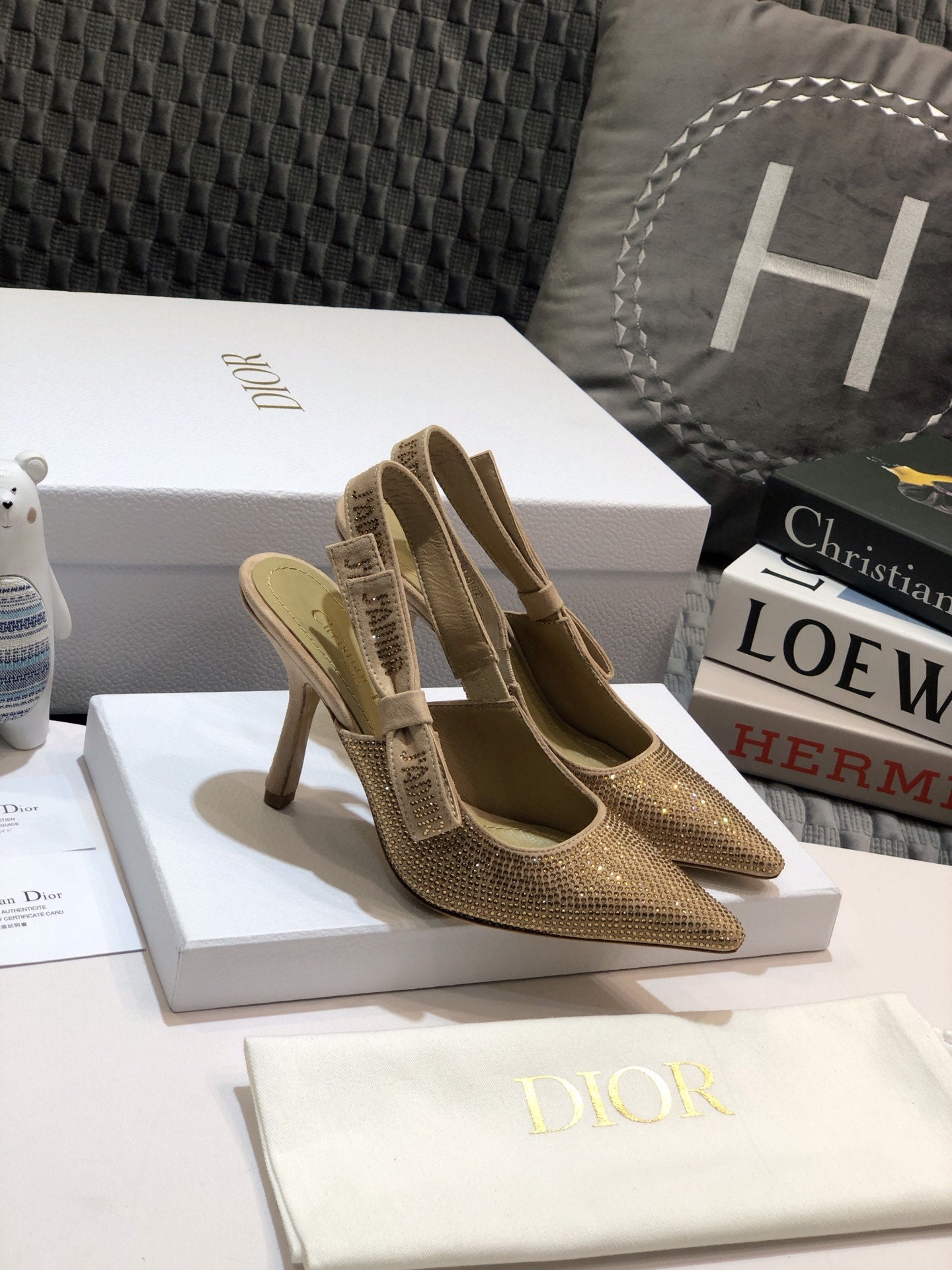 DIOR JA DIOR slingback pump 95 beige full diamond crystal and seude