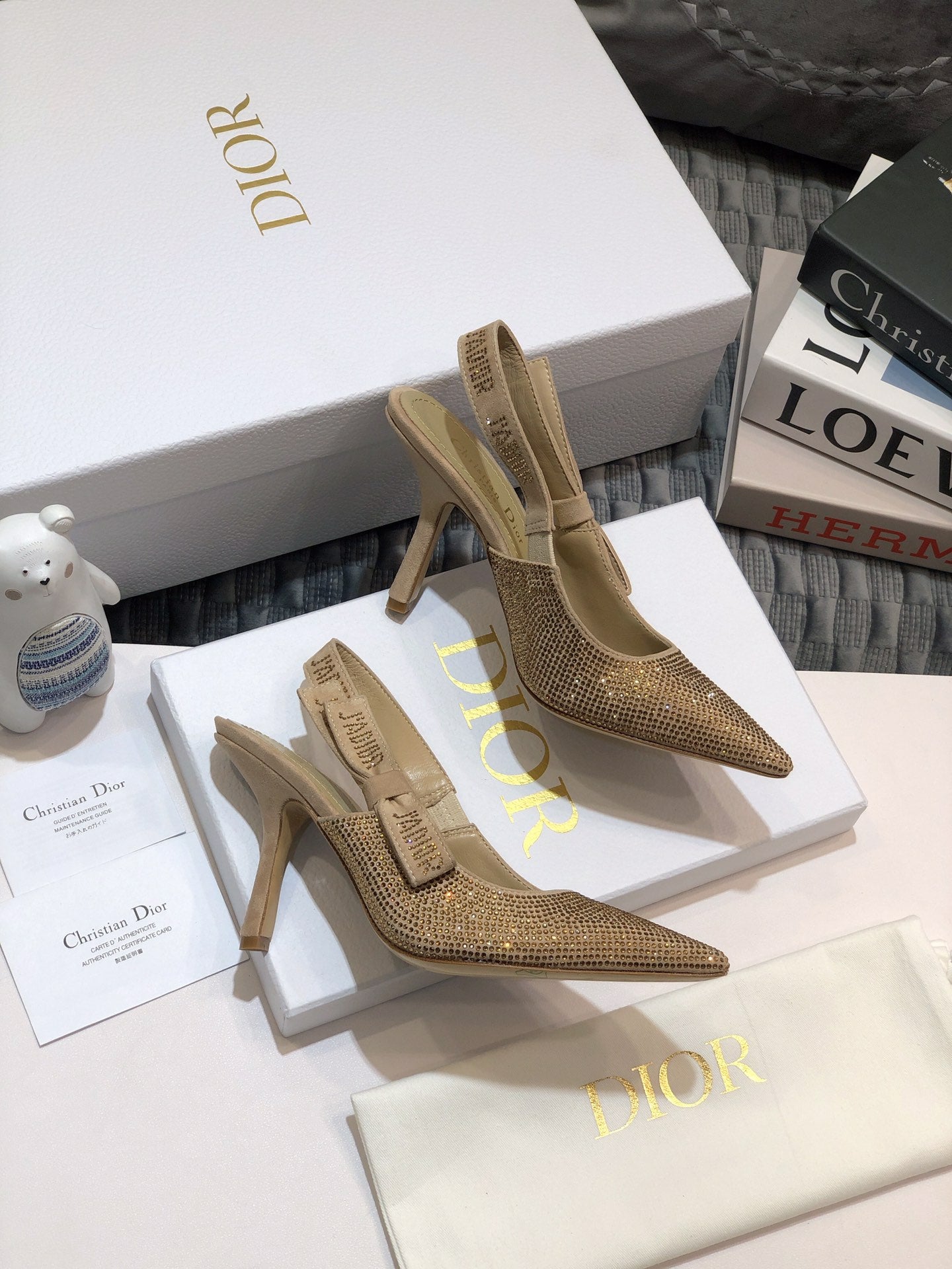 DIOR JA DIOR slingback pump 95 beige full diamond crystal and seude