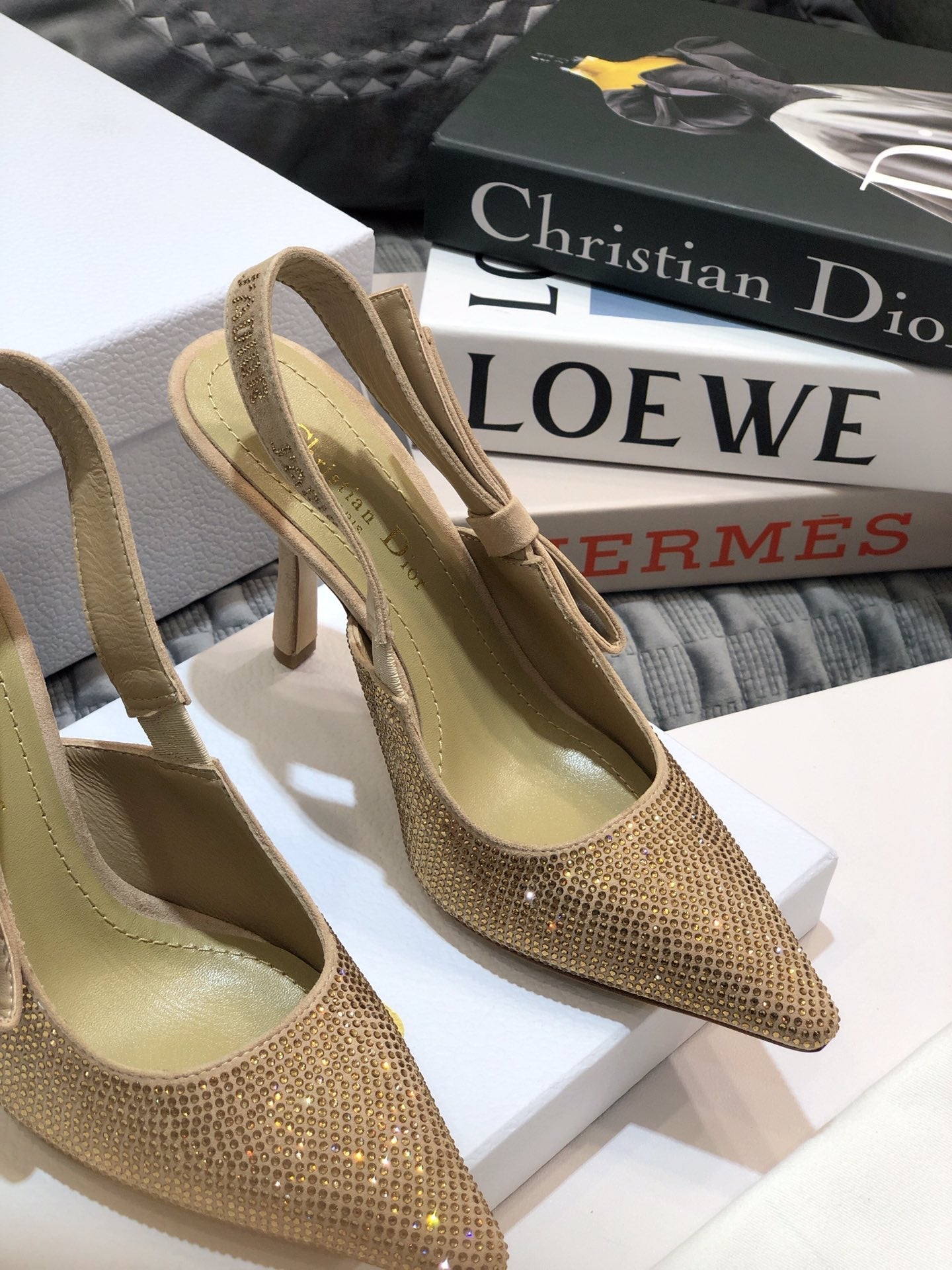 DIOR JA DIOR slingback pump 95 beige full diamond crystal and seude
